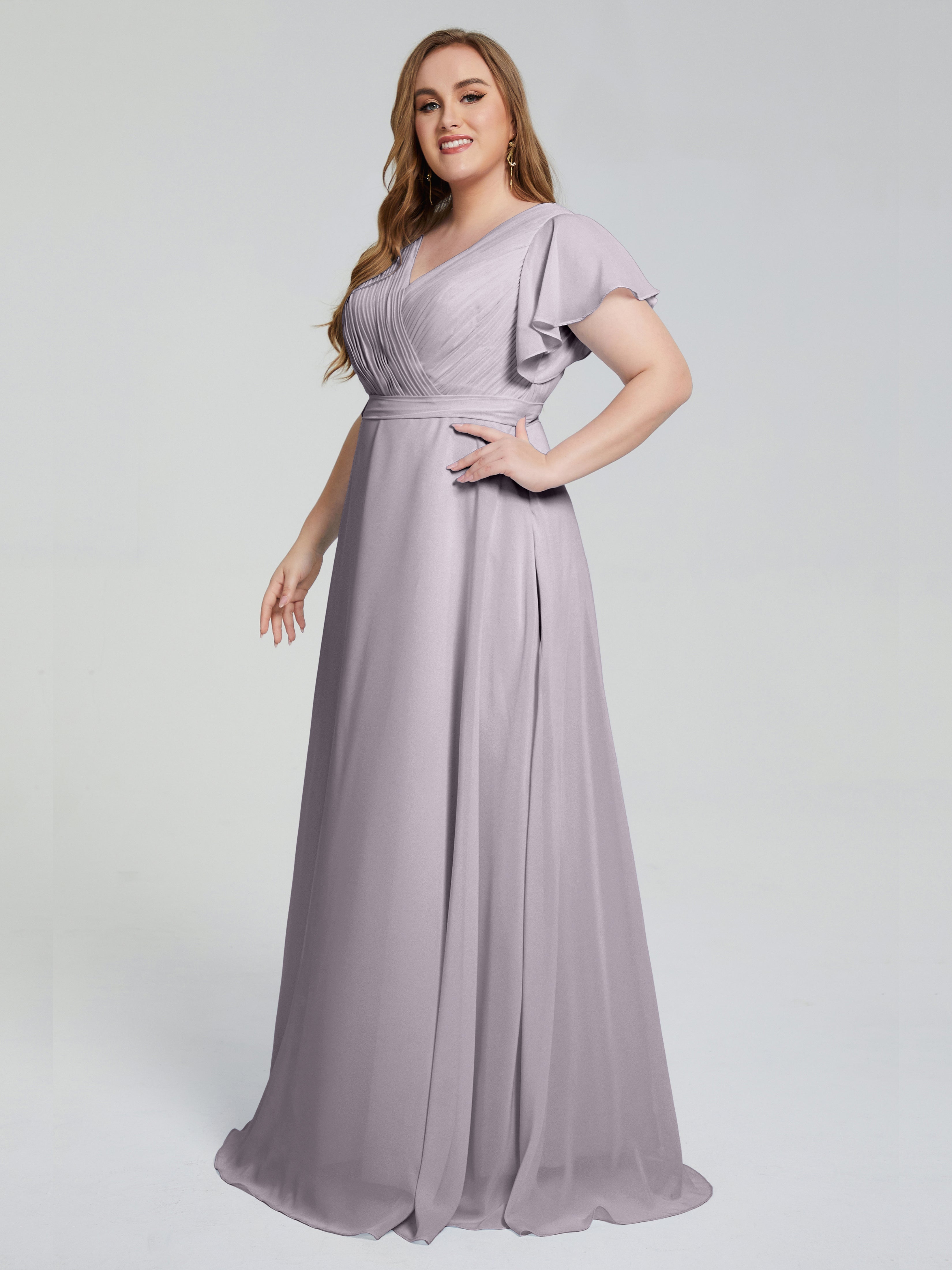 Robes De Demoiselle D'Honneur Couleur Crépuscule Manches Courtes Mousseline Robes Demoiselle D'Honneur