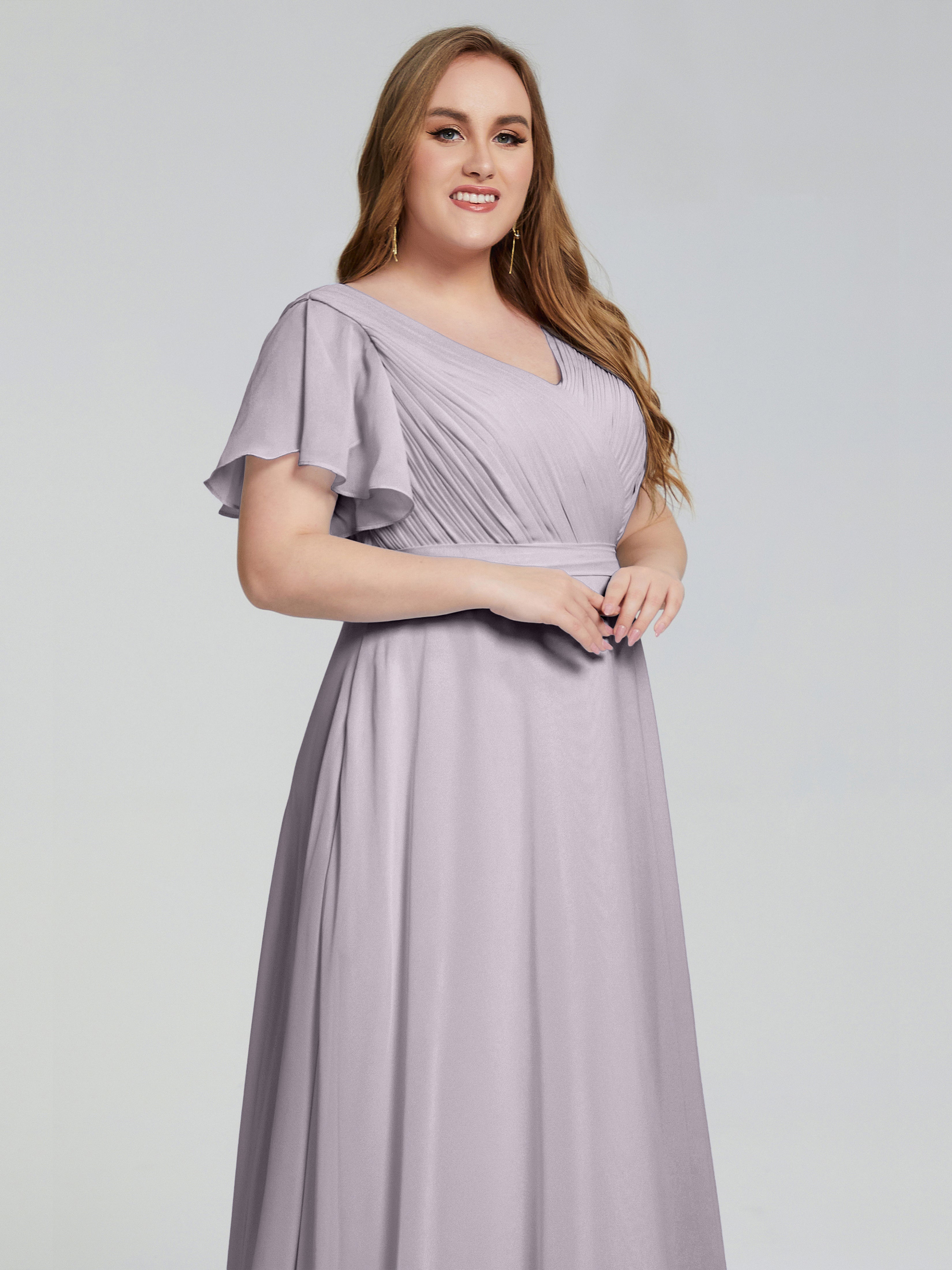 Robes De Demoiselle D'Honneur Couleur Crépuscule Manches Courtes Mousseline Robes Demoiselle D'Honneur