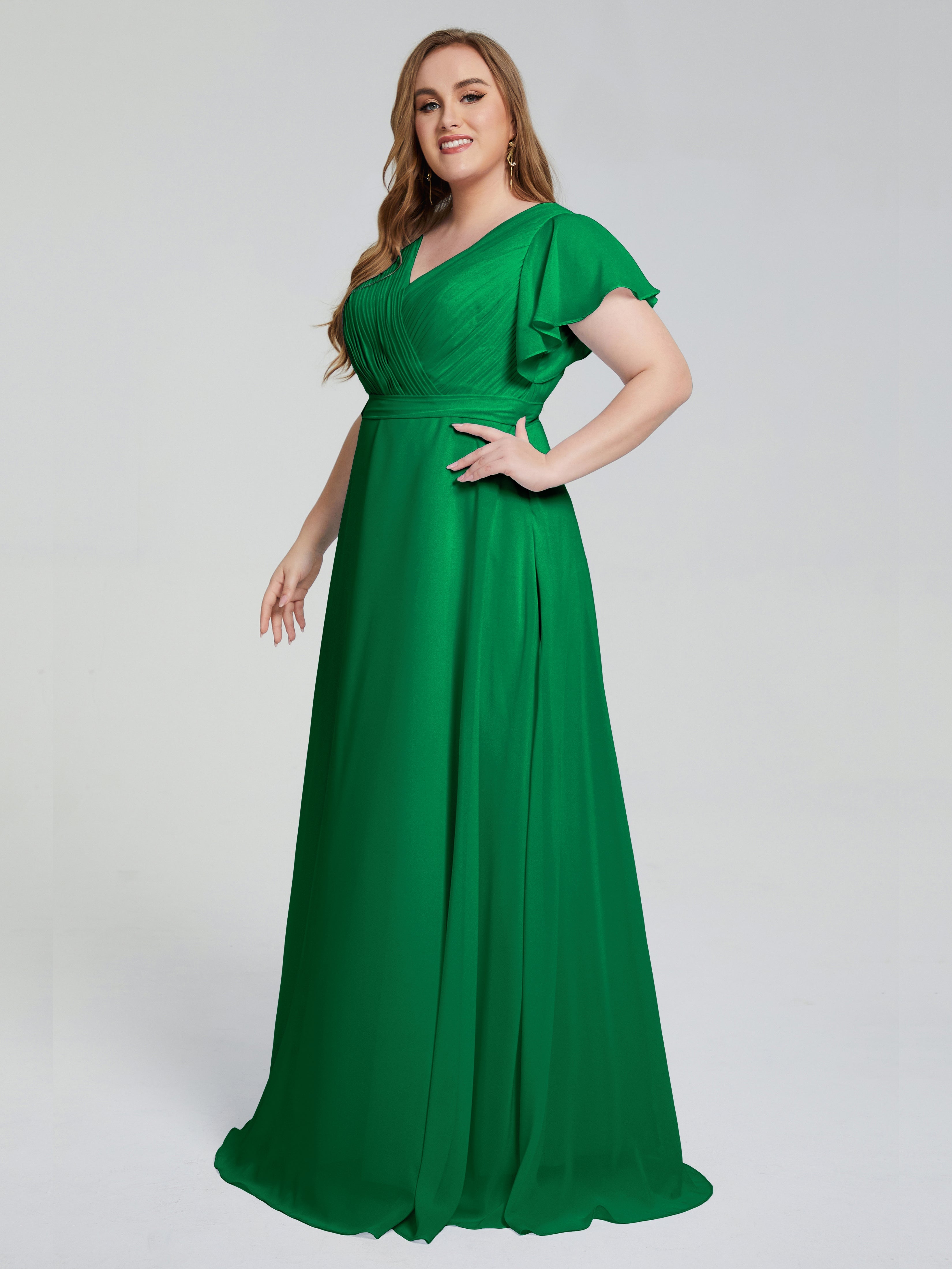 Robe Demoiselle D Honneur Emeraude Manches Courtes Mousseline Robes Demoiselle D'Honneur