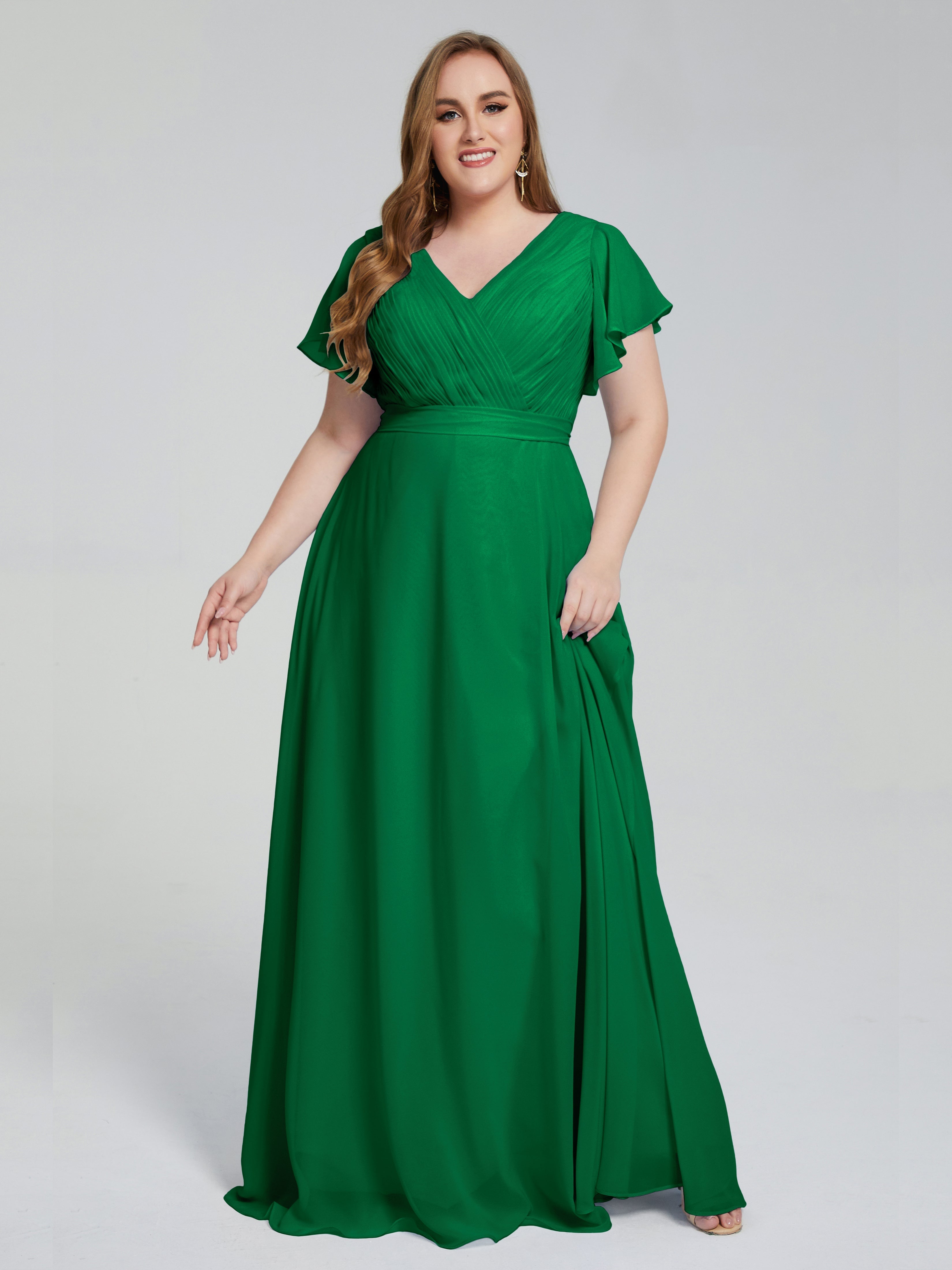 Robe Demoiselle D Honneur Emeraude Manches Courtes Mousseline Robes Demoiselle D'Honneur