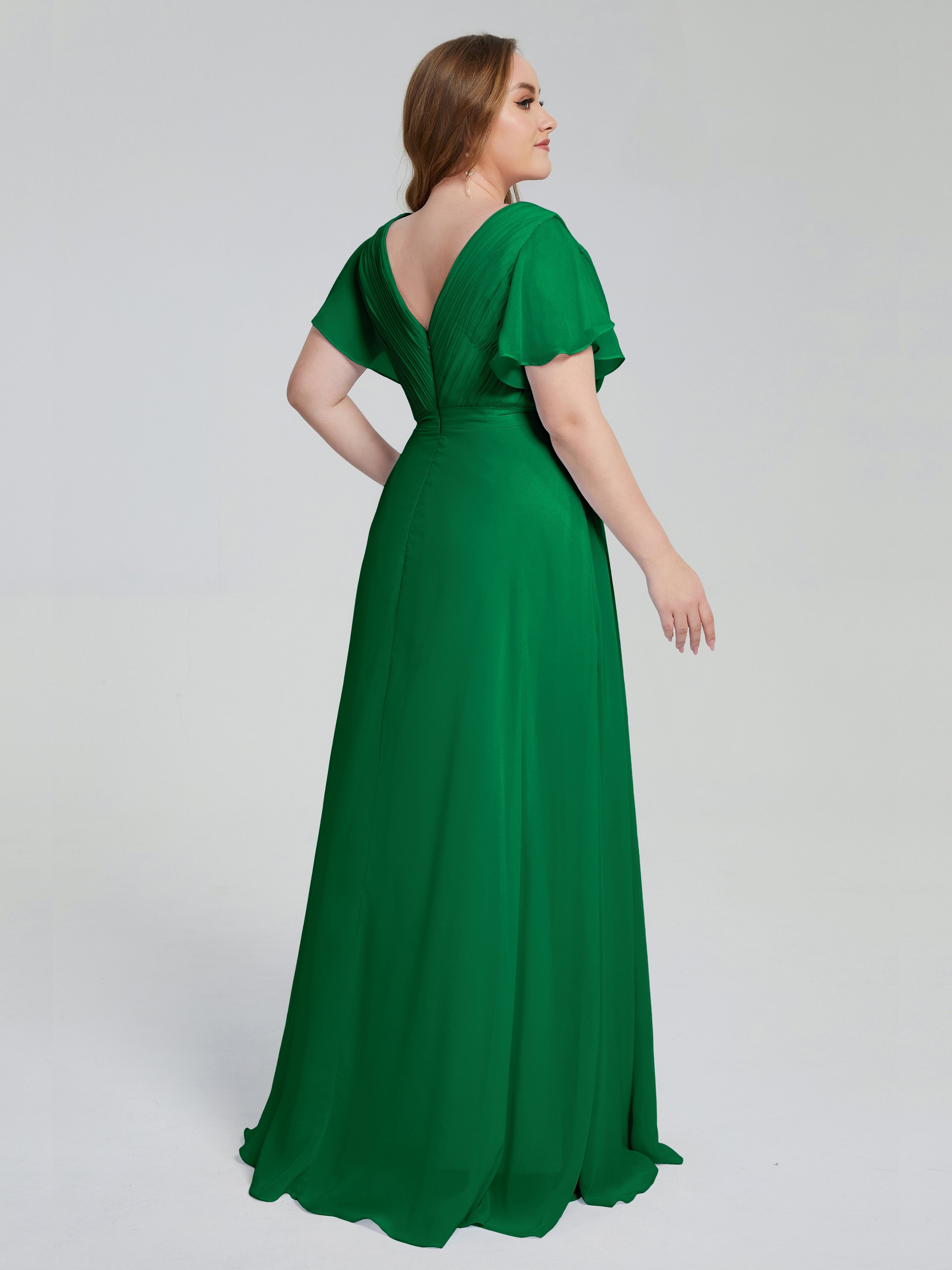 Robe Demoiselle D Honneur Emeraude Manches Courtes Mousseline Robes Demoiselle D'Honneur