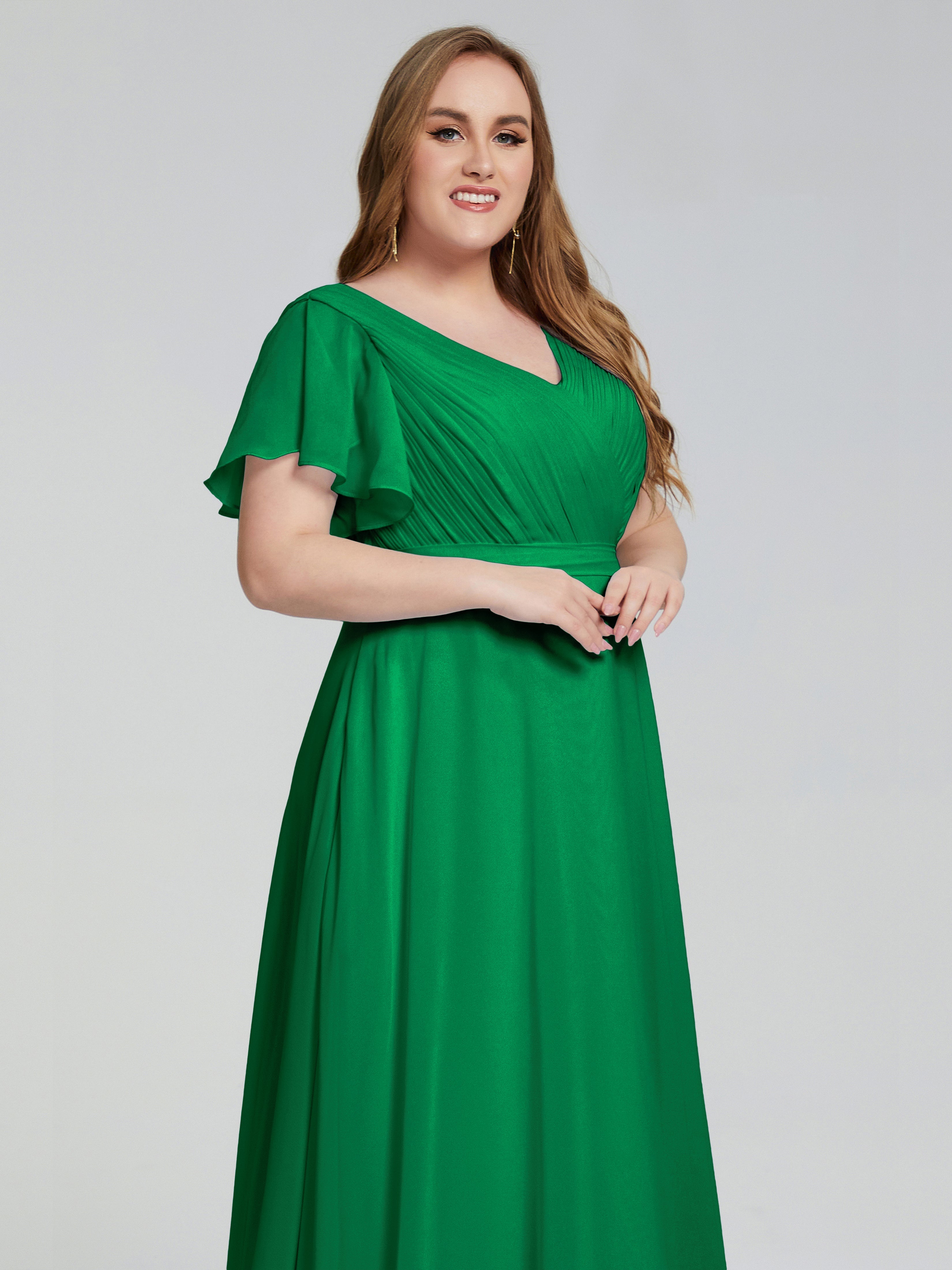 Robe Demoiselle D Honneur Emeraude Manches Courtes Mousseline Robes Demoiselle D'Honneur