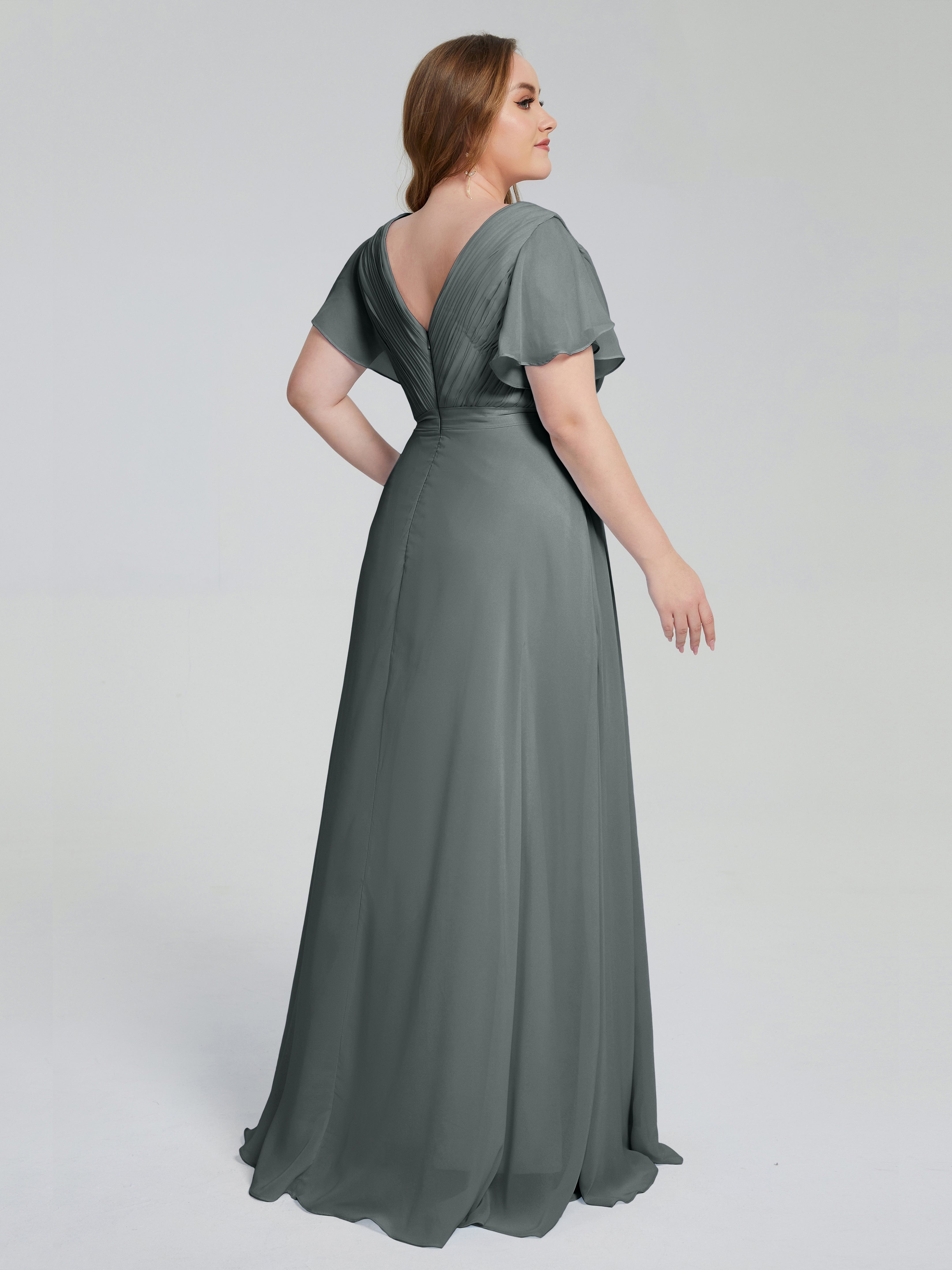 Demoiselle D Honneur Gris Manches Courtes Mousseline Robes Demoiselle D'Honneur