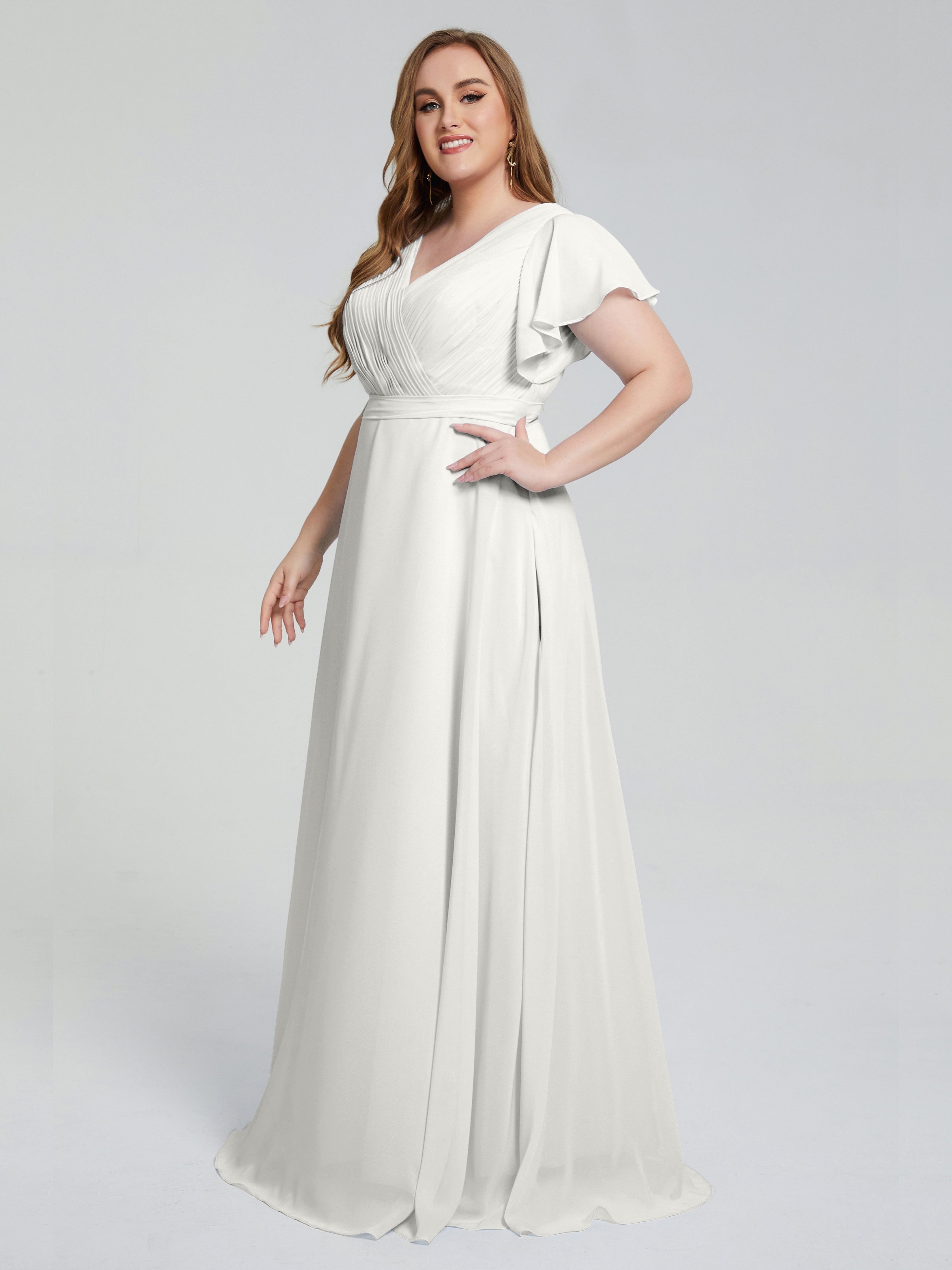 Robe De Demoiselle D Honneur Ivoire Manches Courtes Mousseline Robes Demoiselle D'Honneur