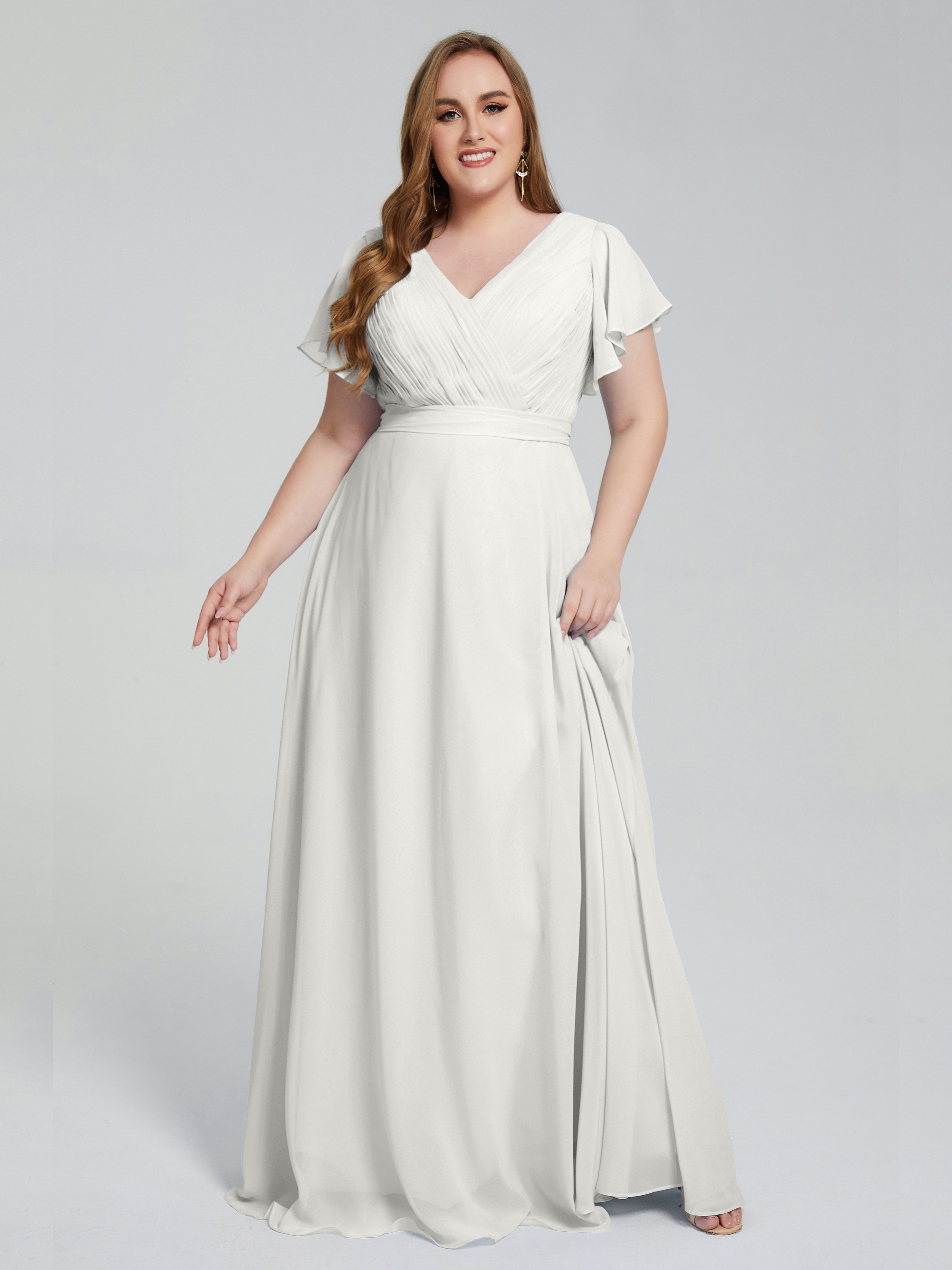 Robe De Demoiselle D Honneur Ivoire Manches Courtes Mousseline Robes Demoiselle D'Honneur
