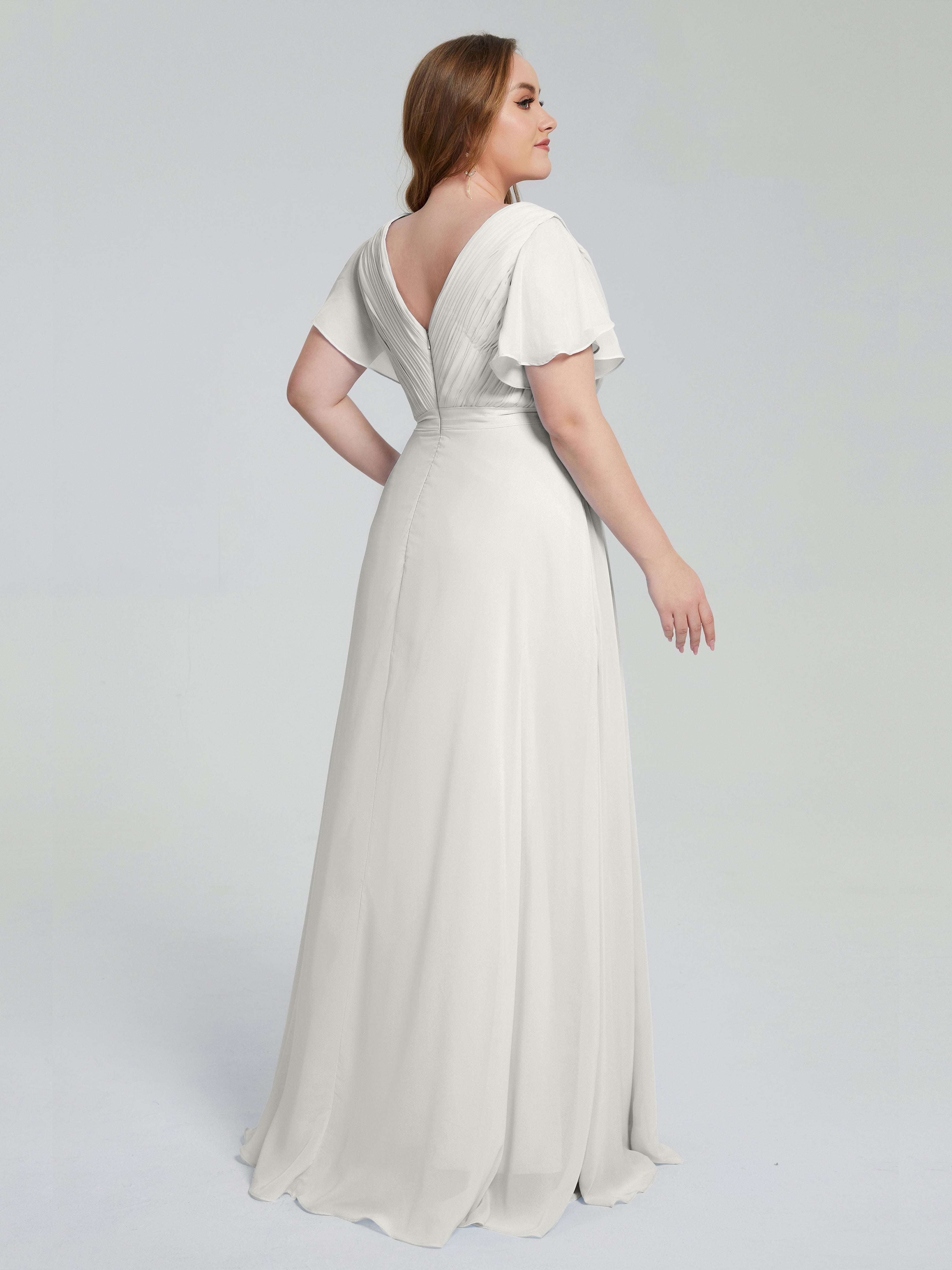 Robe De Demoiselle D Honneur Ivoire Manches Courtes Mousseline Robes Demoiselle D'Honneur