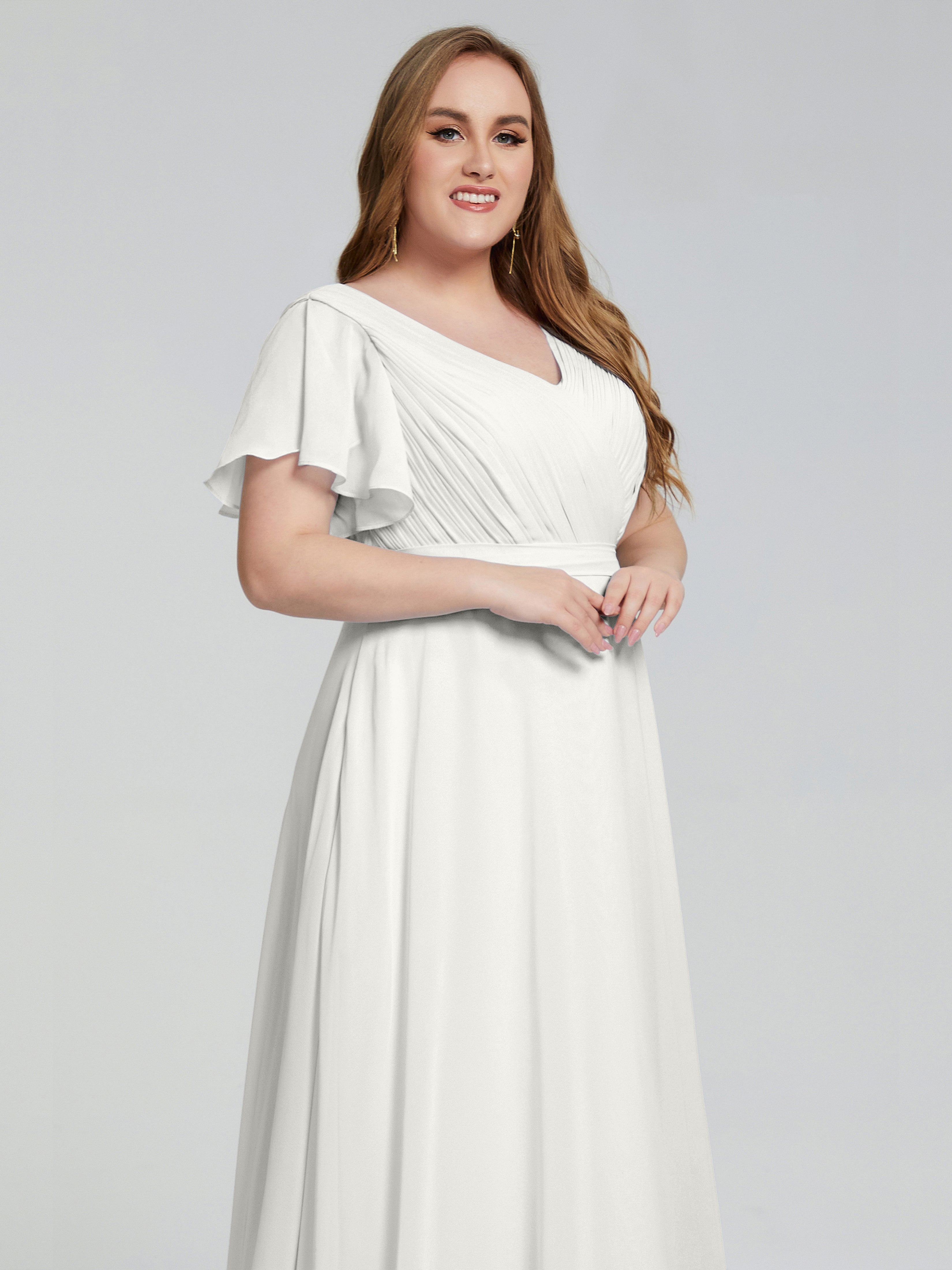 Robe De Demoiselle D Honneur Ivoire Manches Courtes Mousseline Robes Demoiselle D'Honneur