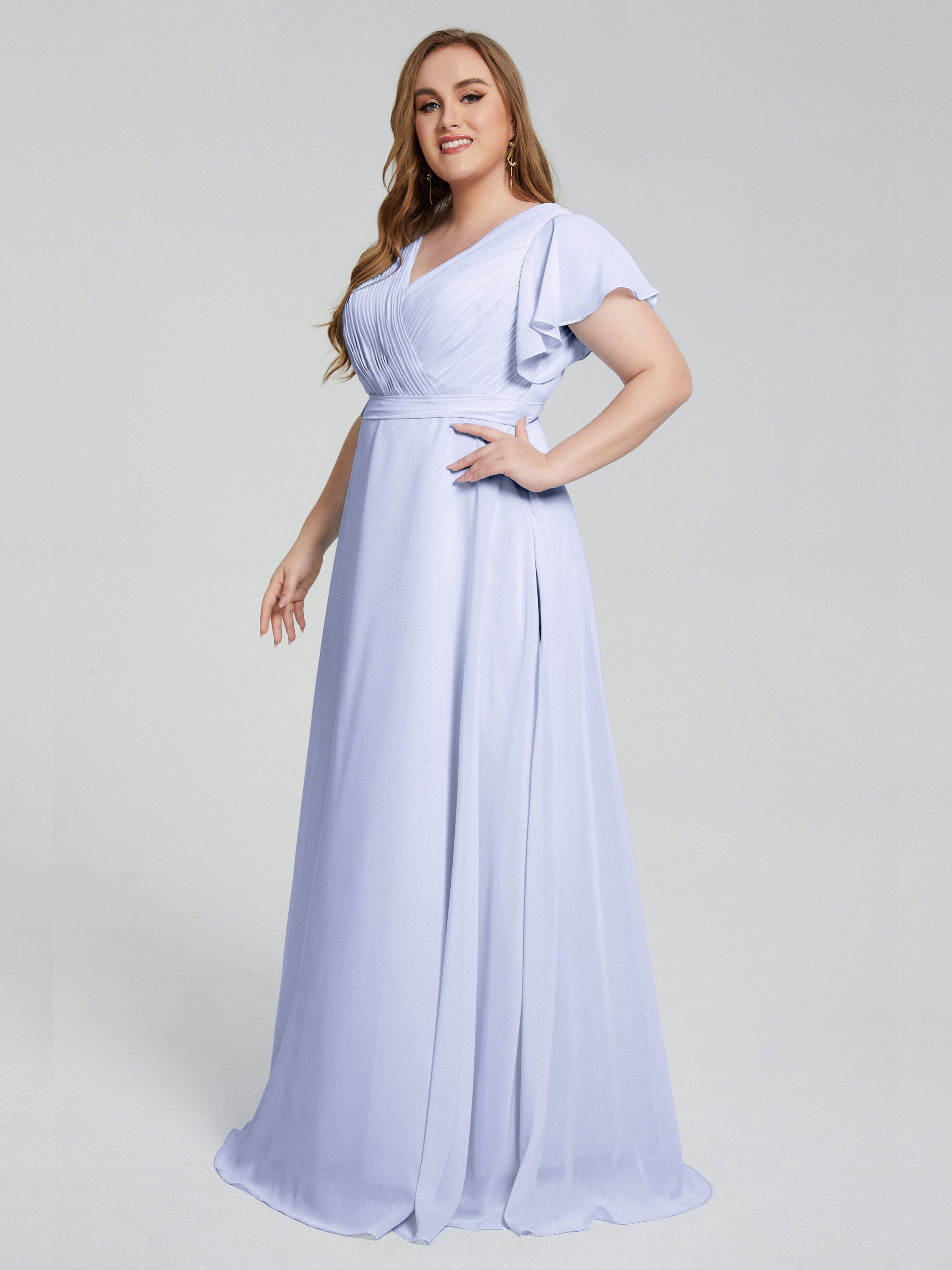 Robe Demoiselle D Honneur Lavande Manches Courtes Mousseline Robes Demoiselle D'Honneur