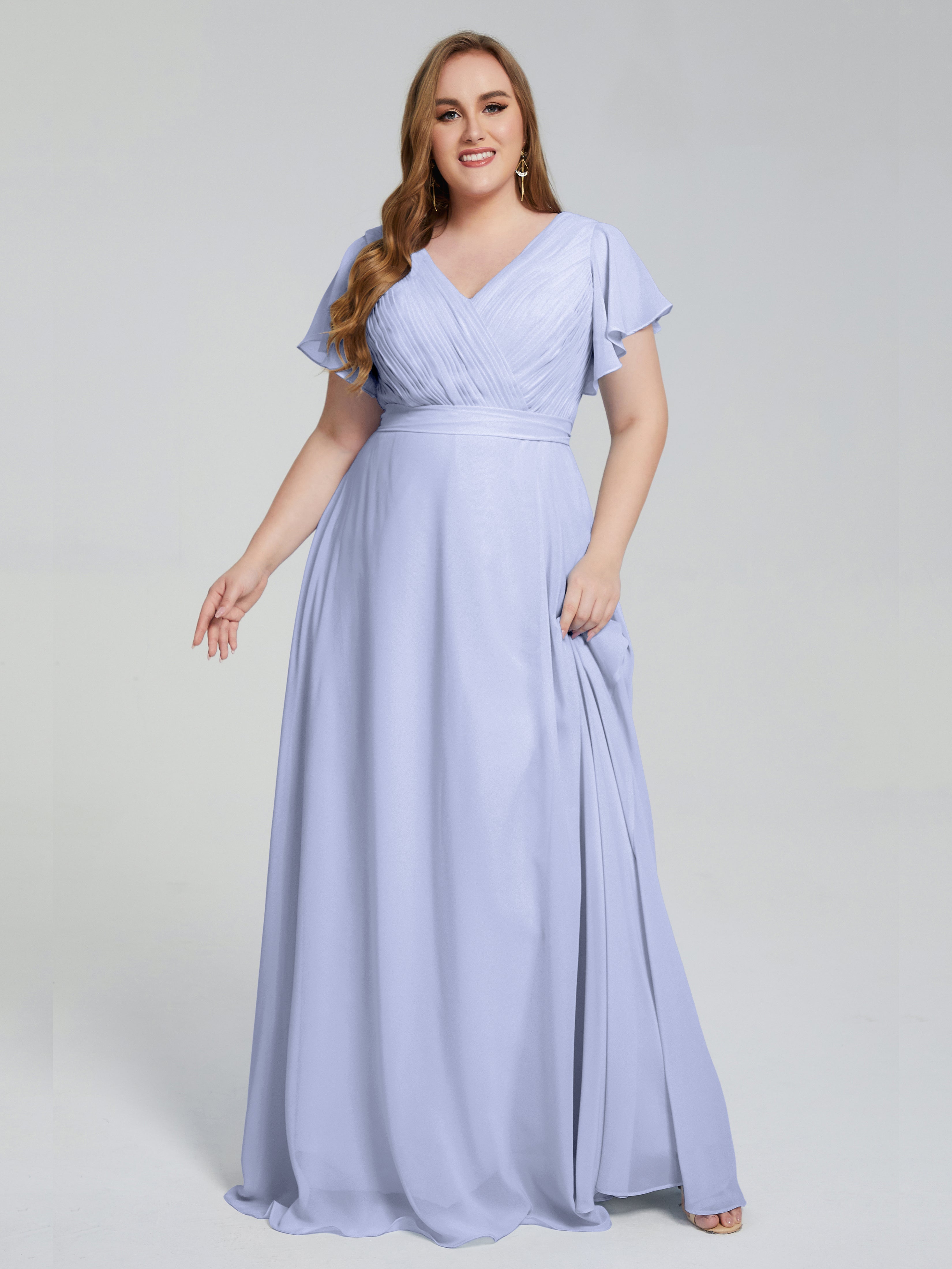 Robe Demoiselle D Honneur Lavande Manches Courtes Mousseline Robes Demoiselle D'Honneur