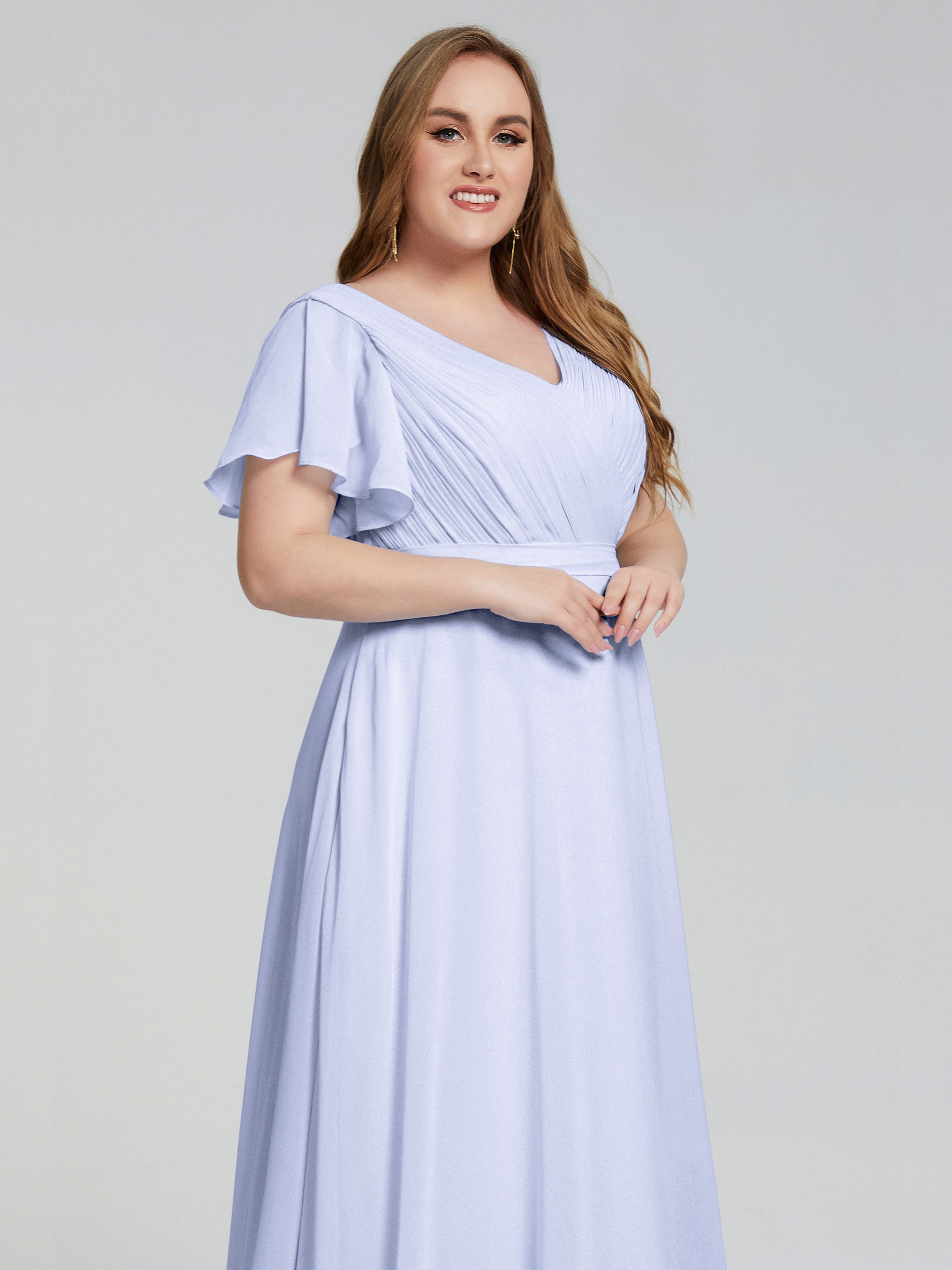 Robe Demoiselle D Honneur Lavande Manches Courtes Mousseline Robes Demoiselle D'Honneur