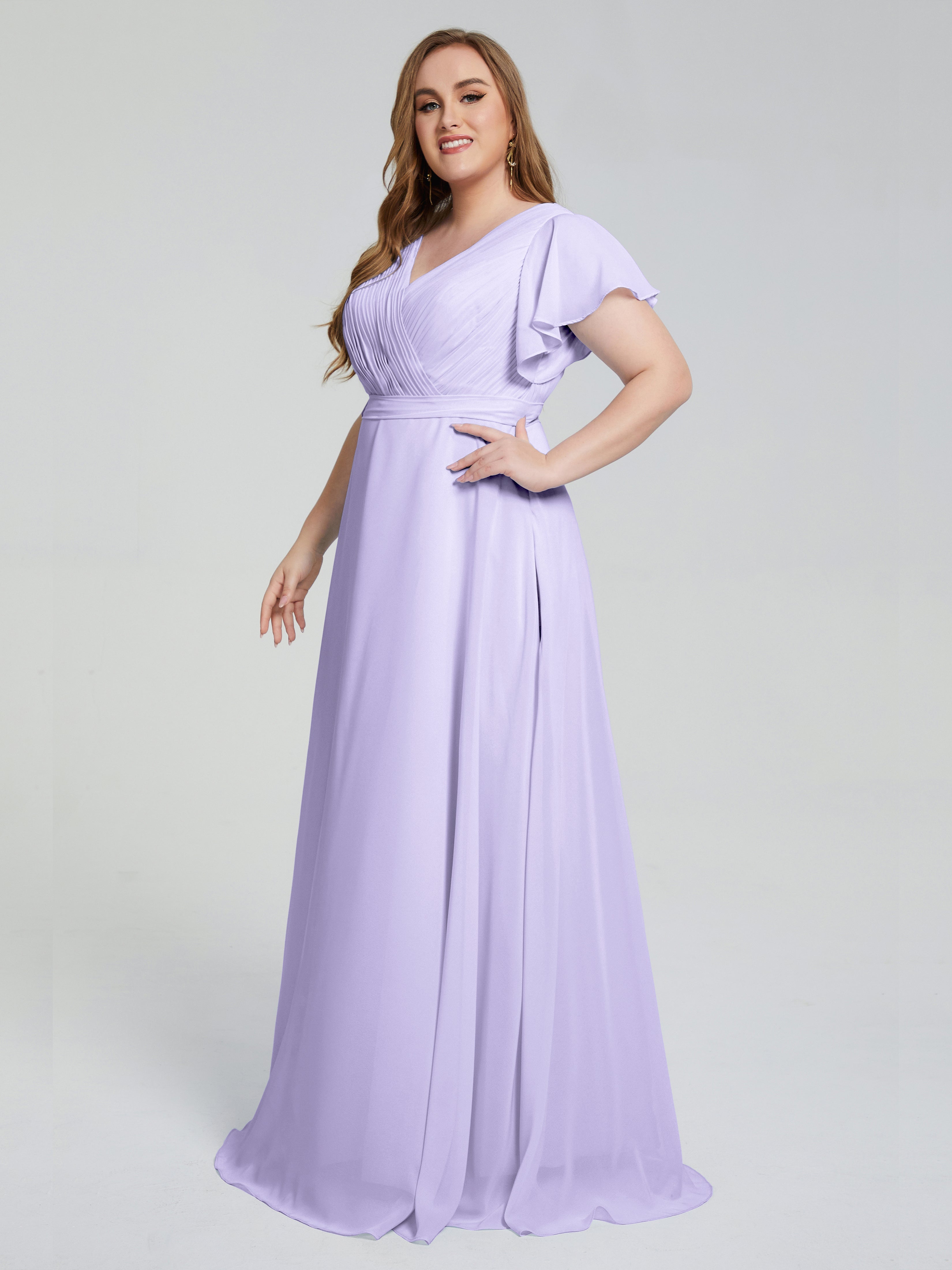 Demoiselle Robe Lilas Manches Courtes Mousseline Robes Demoiselle D'Honneur