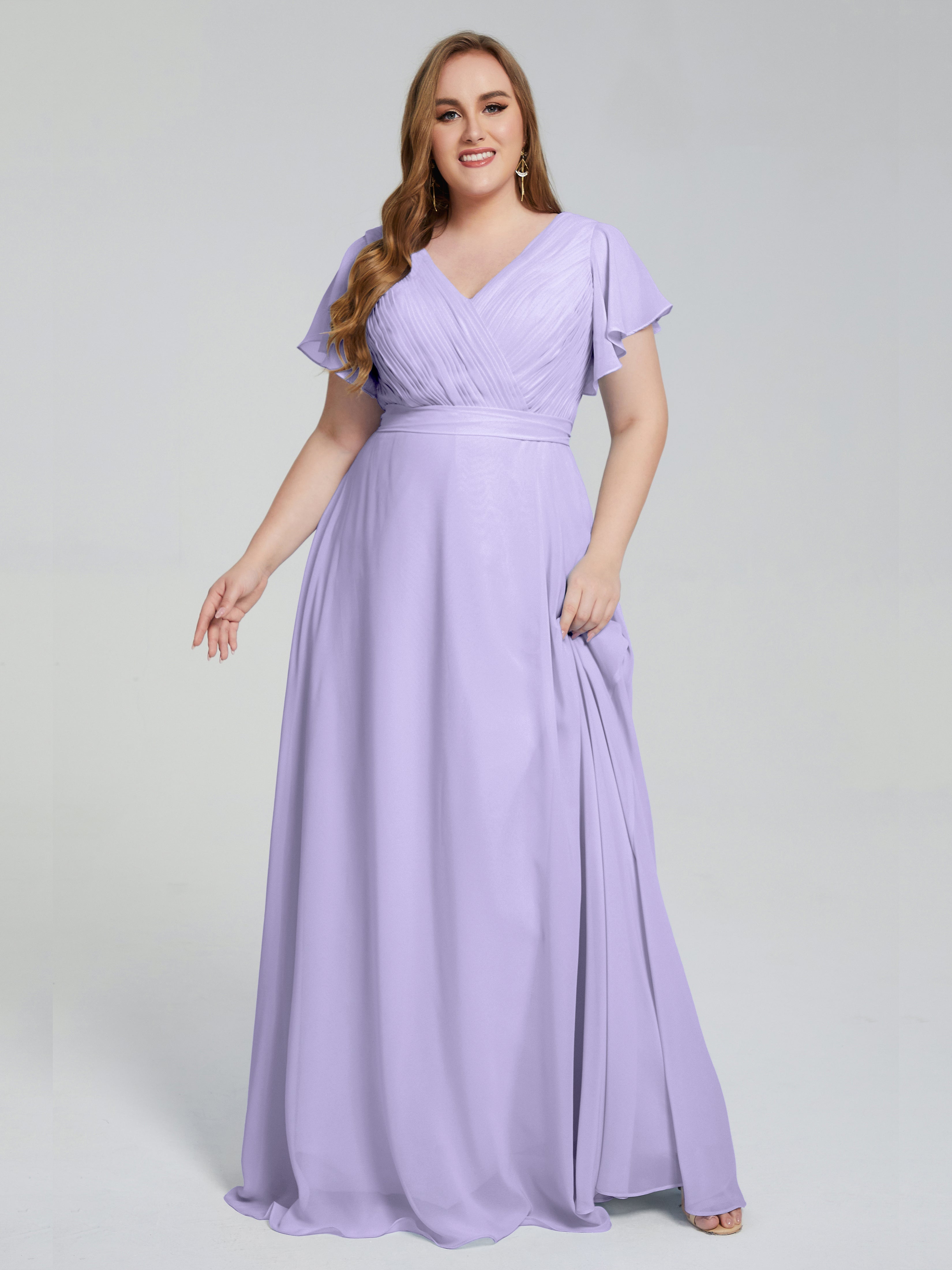 Demoiselle Robe Lilas Manches Courtes Mousseline Robes Demoiselle D'Honneur