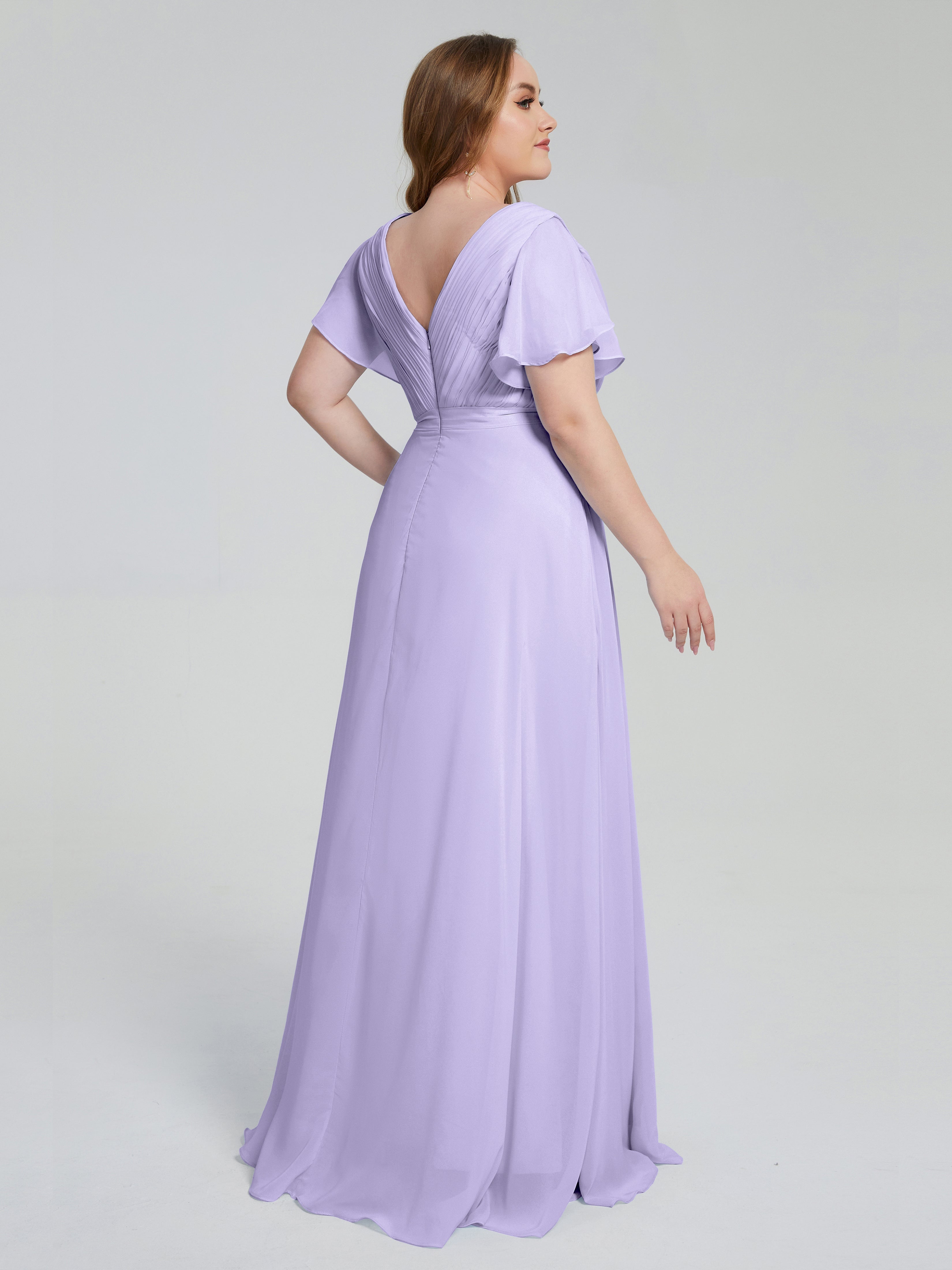 Demoiselle Robe Lilas Manches Courtes Mousseline Robes Demoiselle D'Honneur