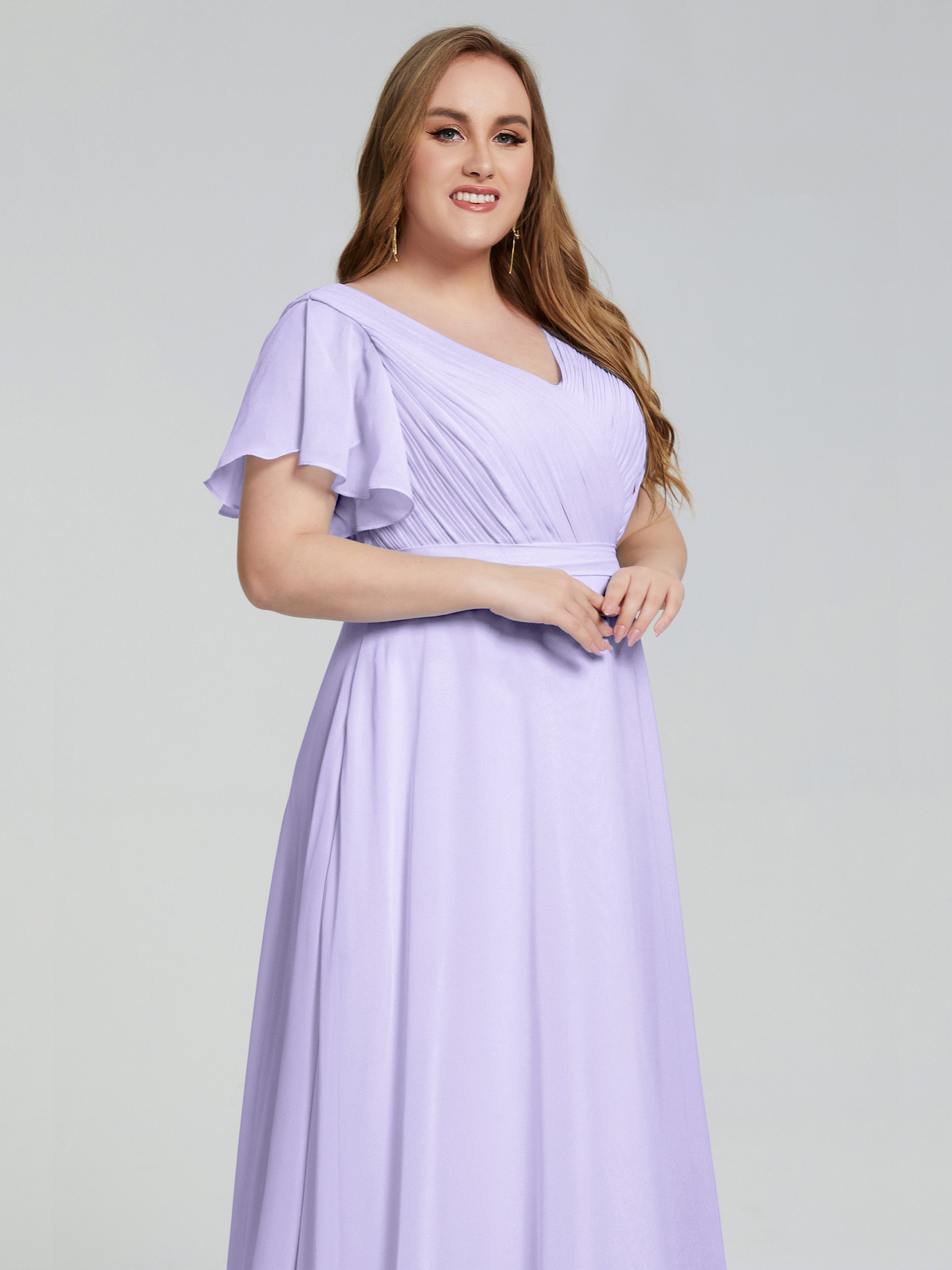 Demoiselle Robe Lilas Manches Courtes Mousseline Robes Demoiselle D'Honneur