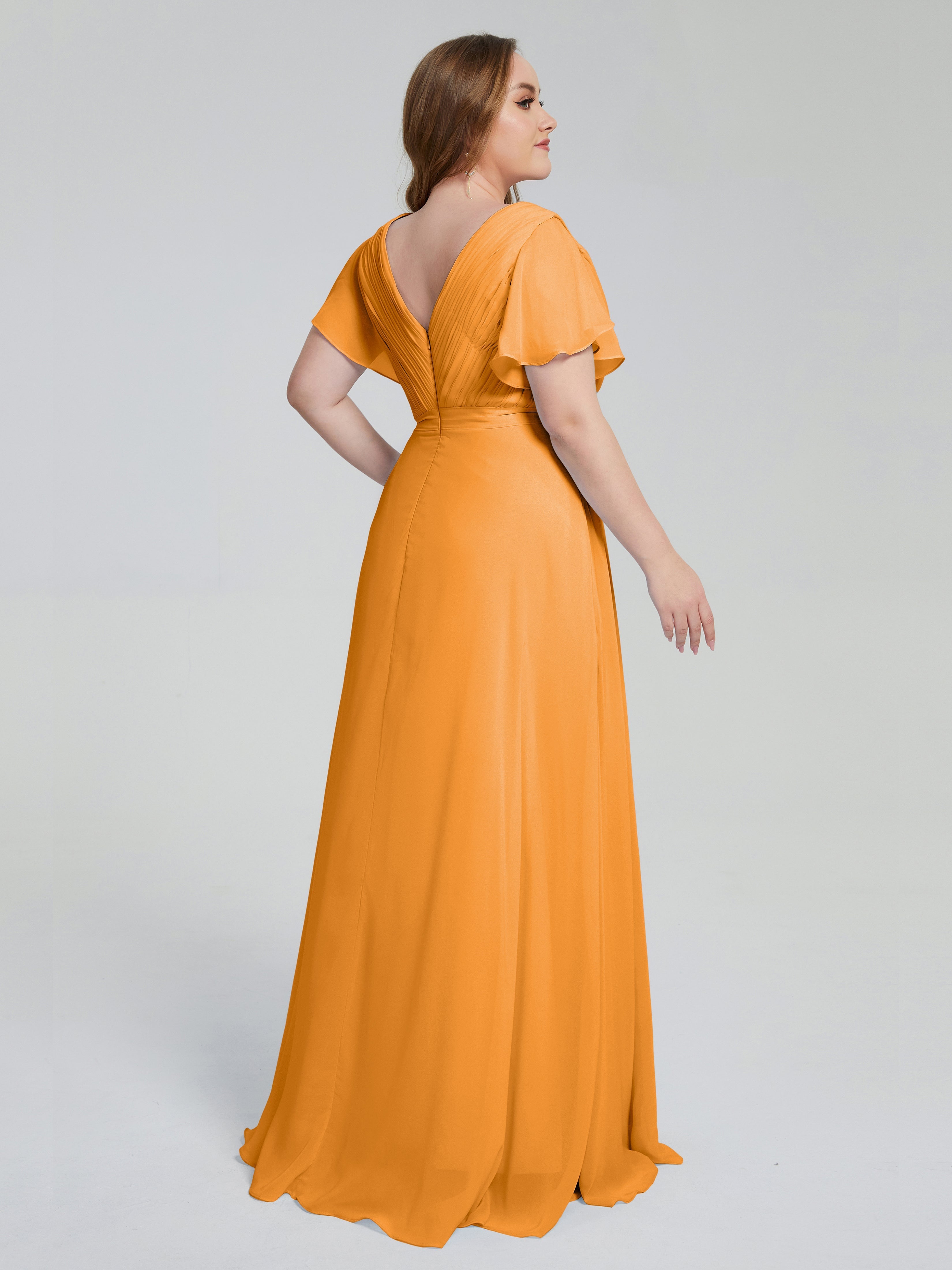 Robes De Demoiselle D'Honneur Mandarine Manches Courtes Mousseline Robes Demoiselle D'Honneur