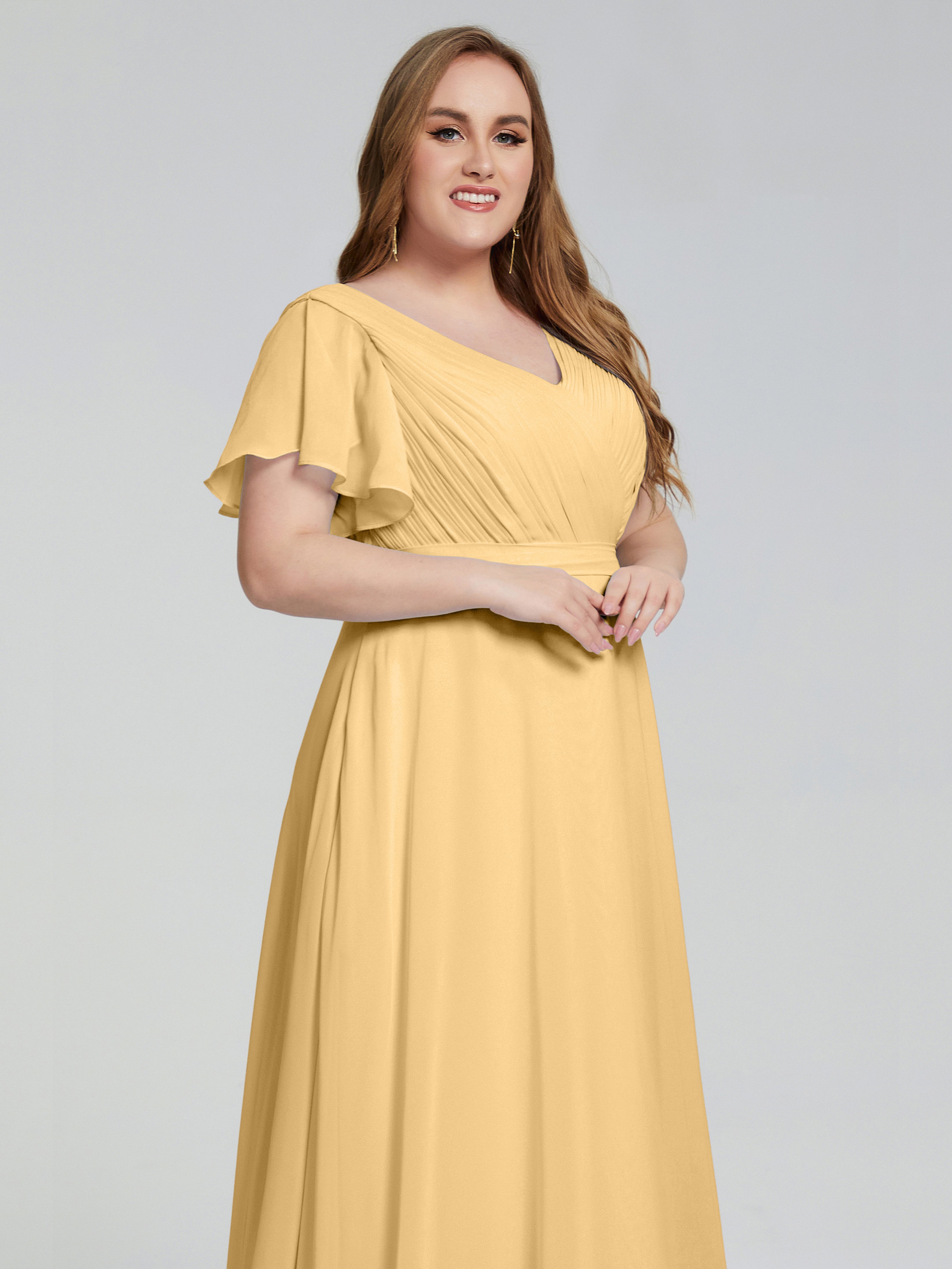 Robe Dorée Mariage Demoiselle D Honneur Manches Courtes Mousseline Robes Demoiselle D'Honneur