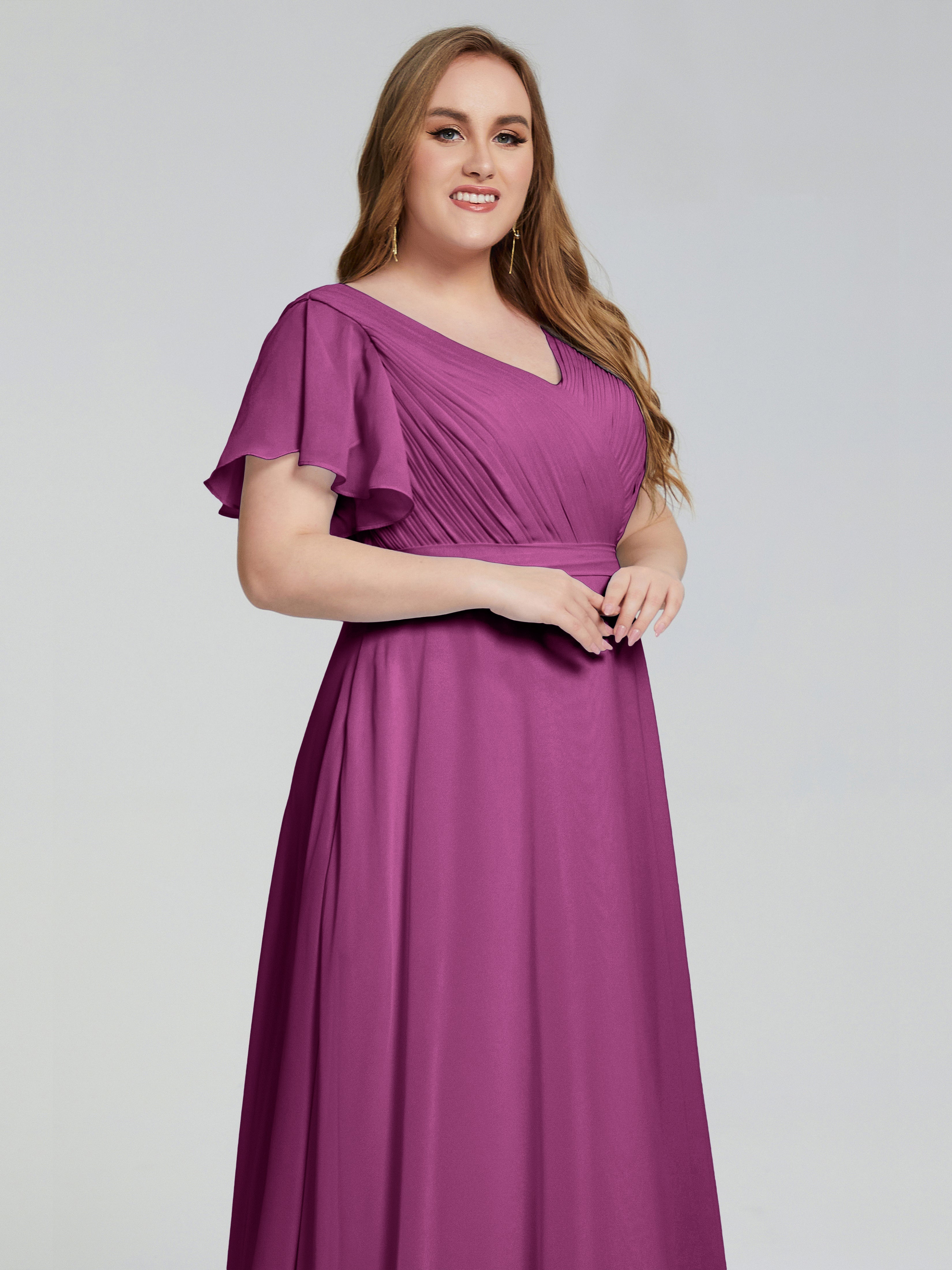 Robes De Demoiselle D'Honneur Orchidée Manches Courtes Mousseline Robes Demoiselle D'Honneur