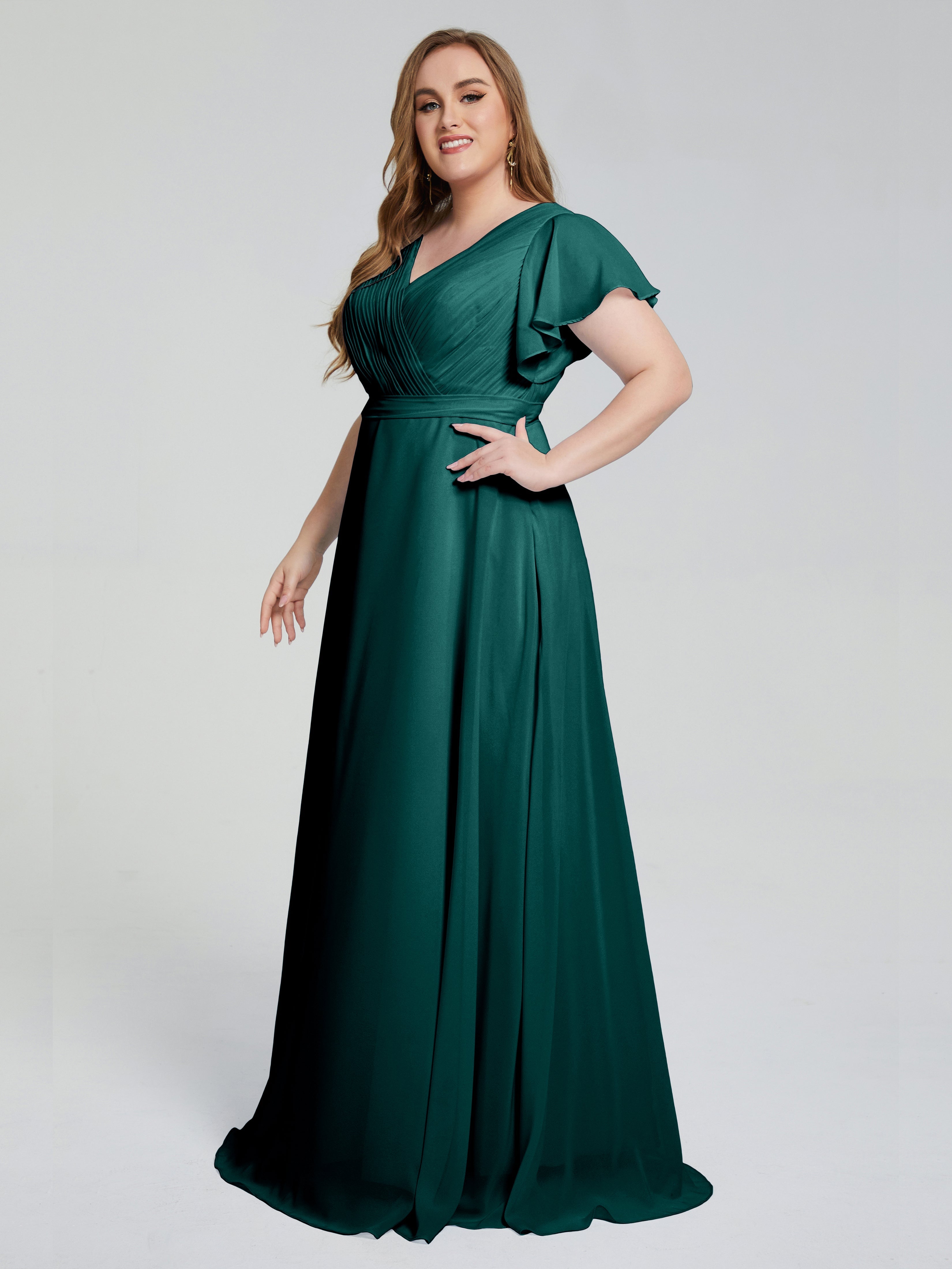 Robe De Demoiselle D'Honneur En Mousseline De Paon Manches Courtes Mousseline Robes Demoiselle D'Honneur