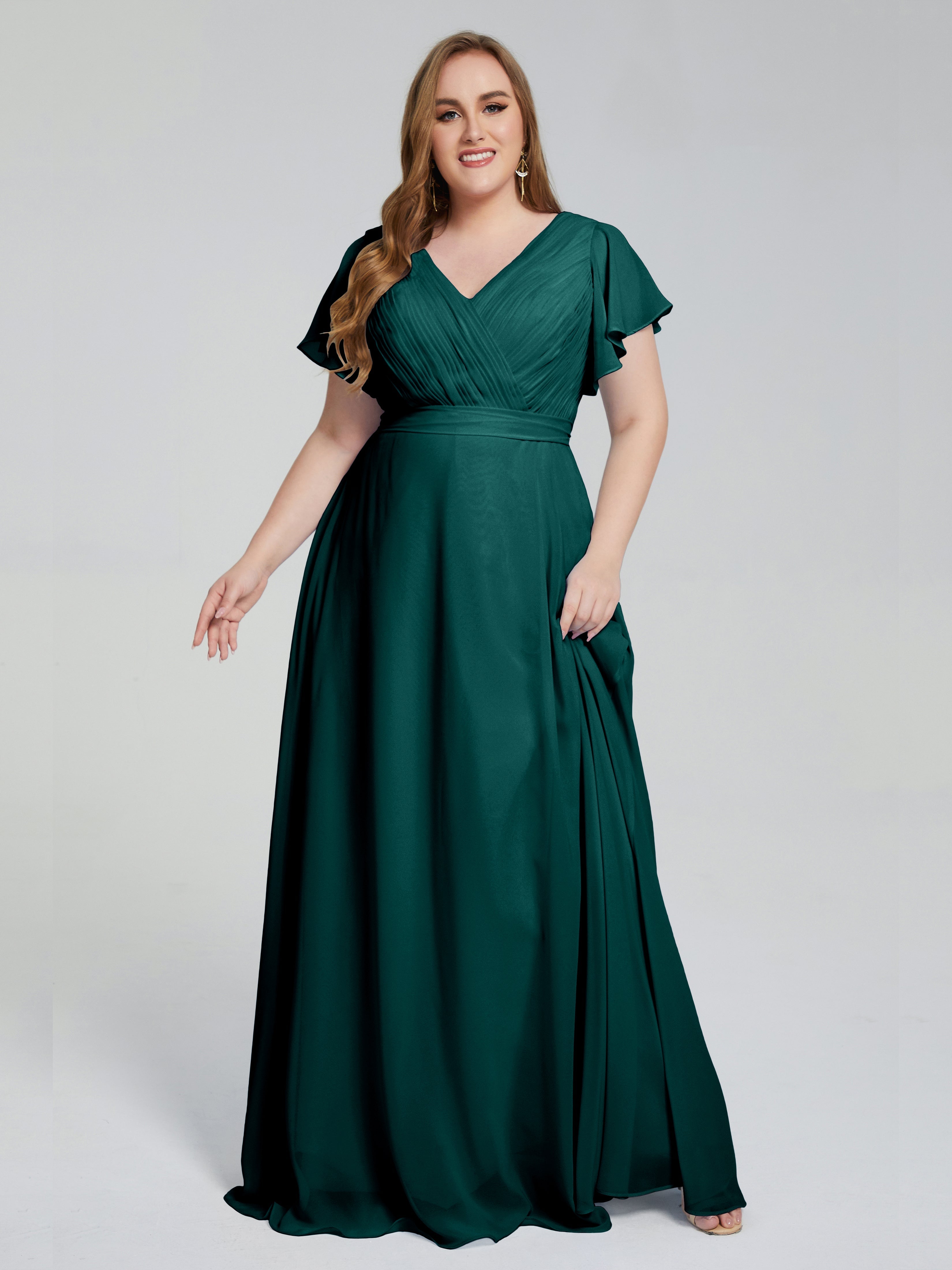 Robe De Demoiselle D'Honneur En Mousseline De Paon Manches Courtes Mousseline Robes Demoiselle D'Honneur