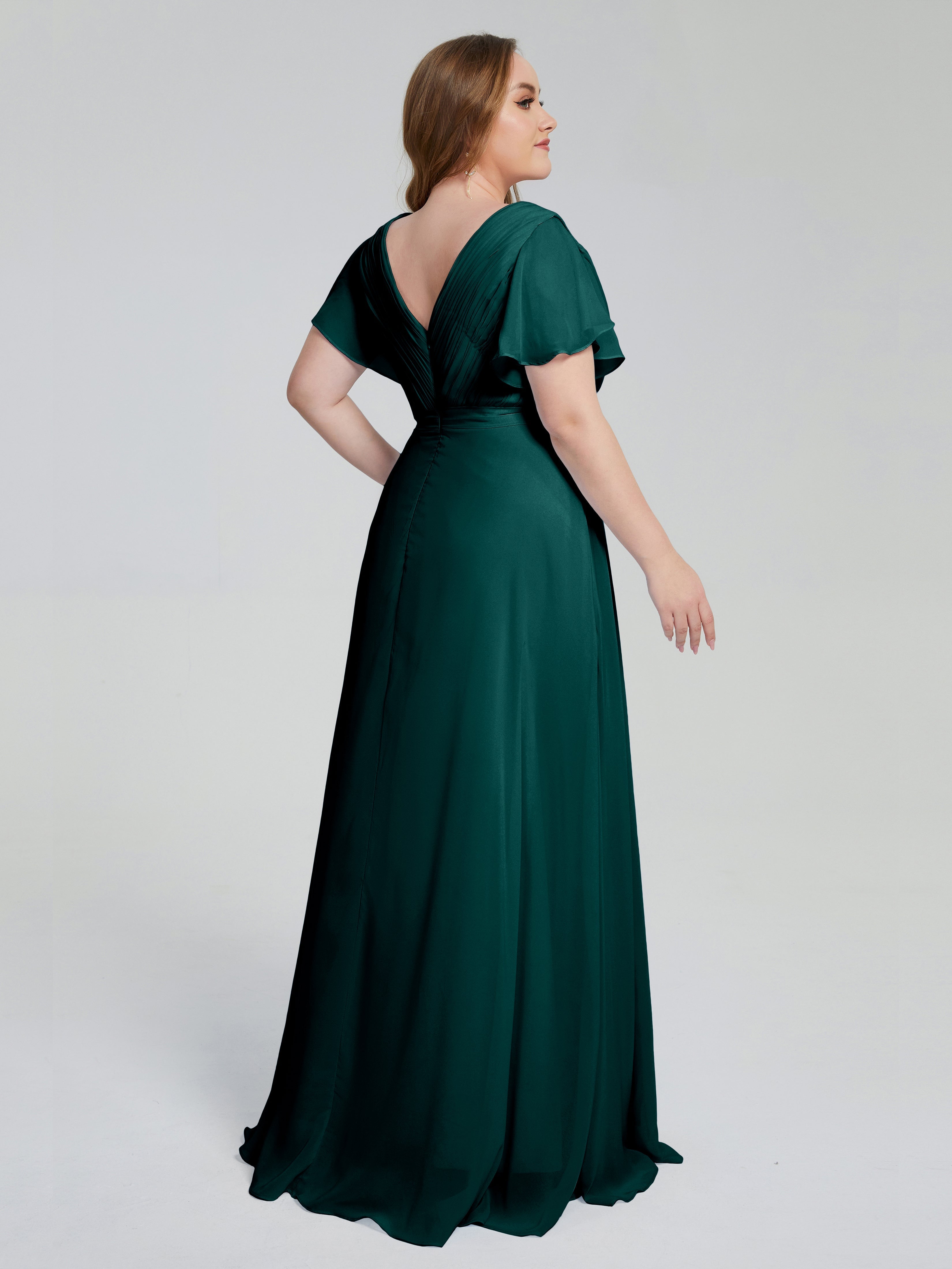 Robe De Demoiselle D'Honneur En Mousseline De Paon Manches Courtes Mousseline Robes Demoiselle D'Honneur