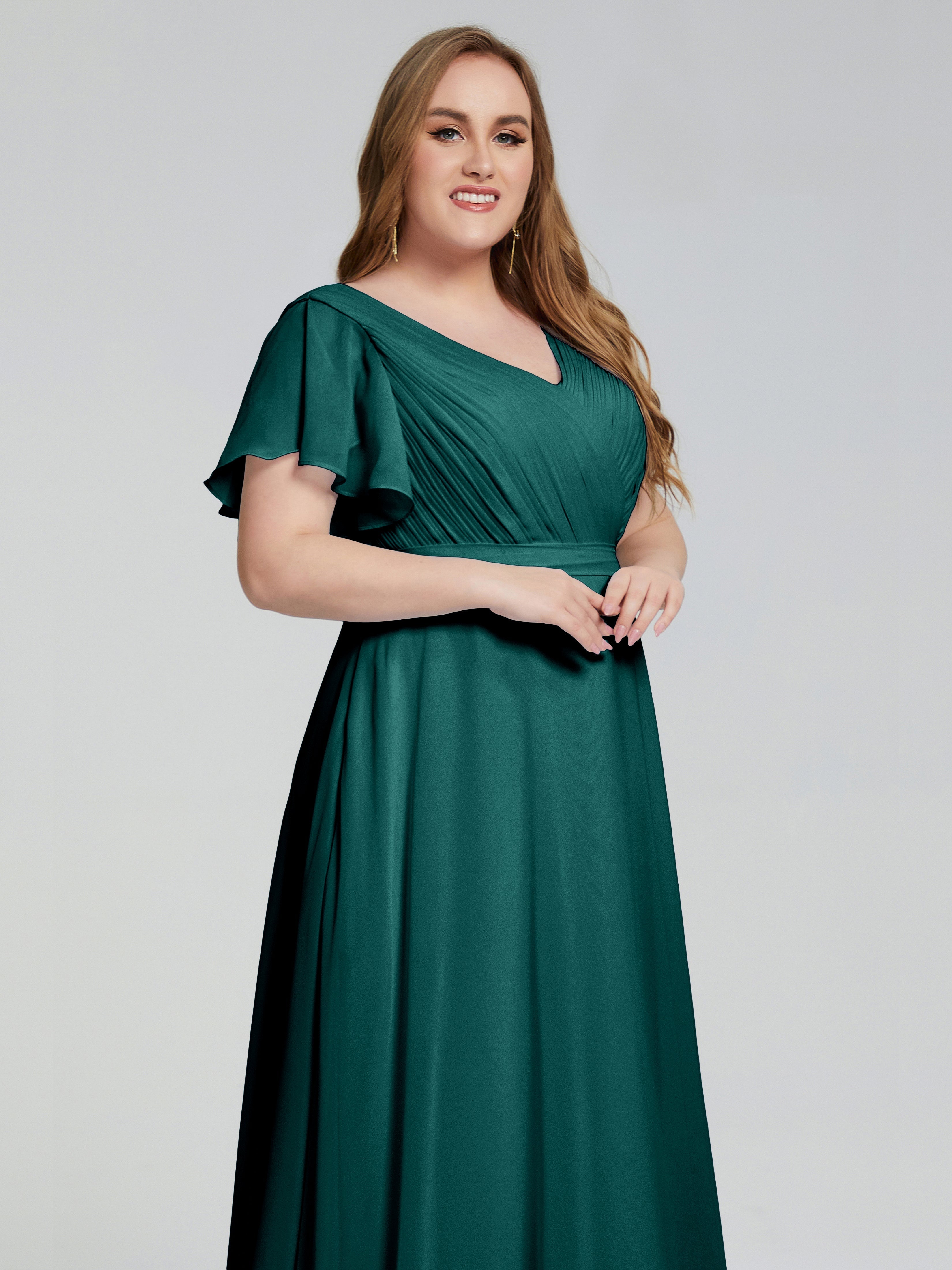 Robe De Demoiselle D'Honneur En Mousseline De Paon Manches Courtes Mousseline Robes Demoiselle D'Honneur