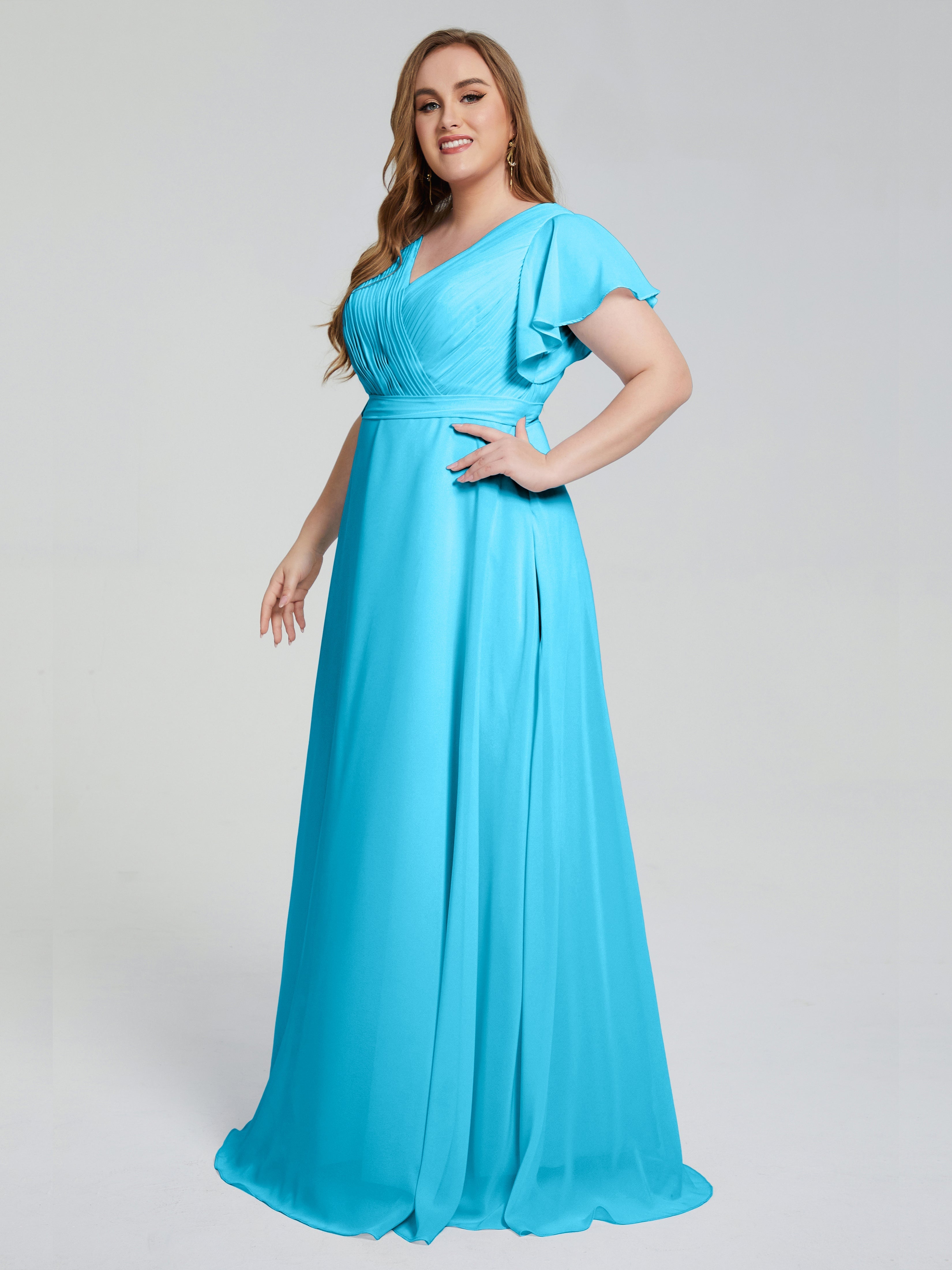 Robe De Demoiselle D'Honneur En Piscine Manches Courtes Mousseline Robes Demoiselle D'Honneur