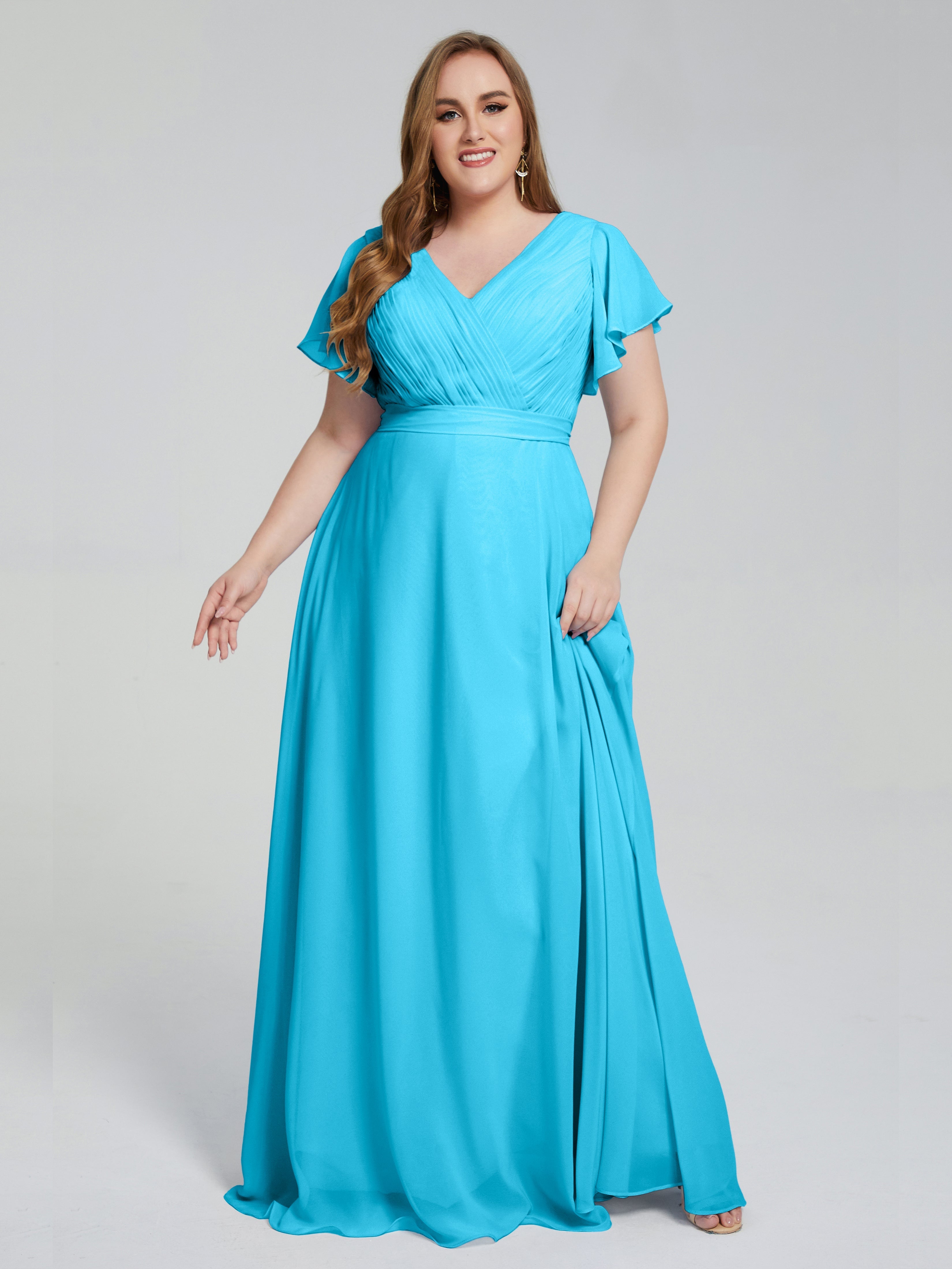 Robe De Demoiselle D'Honneur En Piscine Manches Courtes Mousseline Robes Demoiselle D'Honneur
