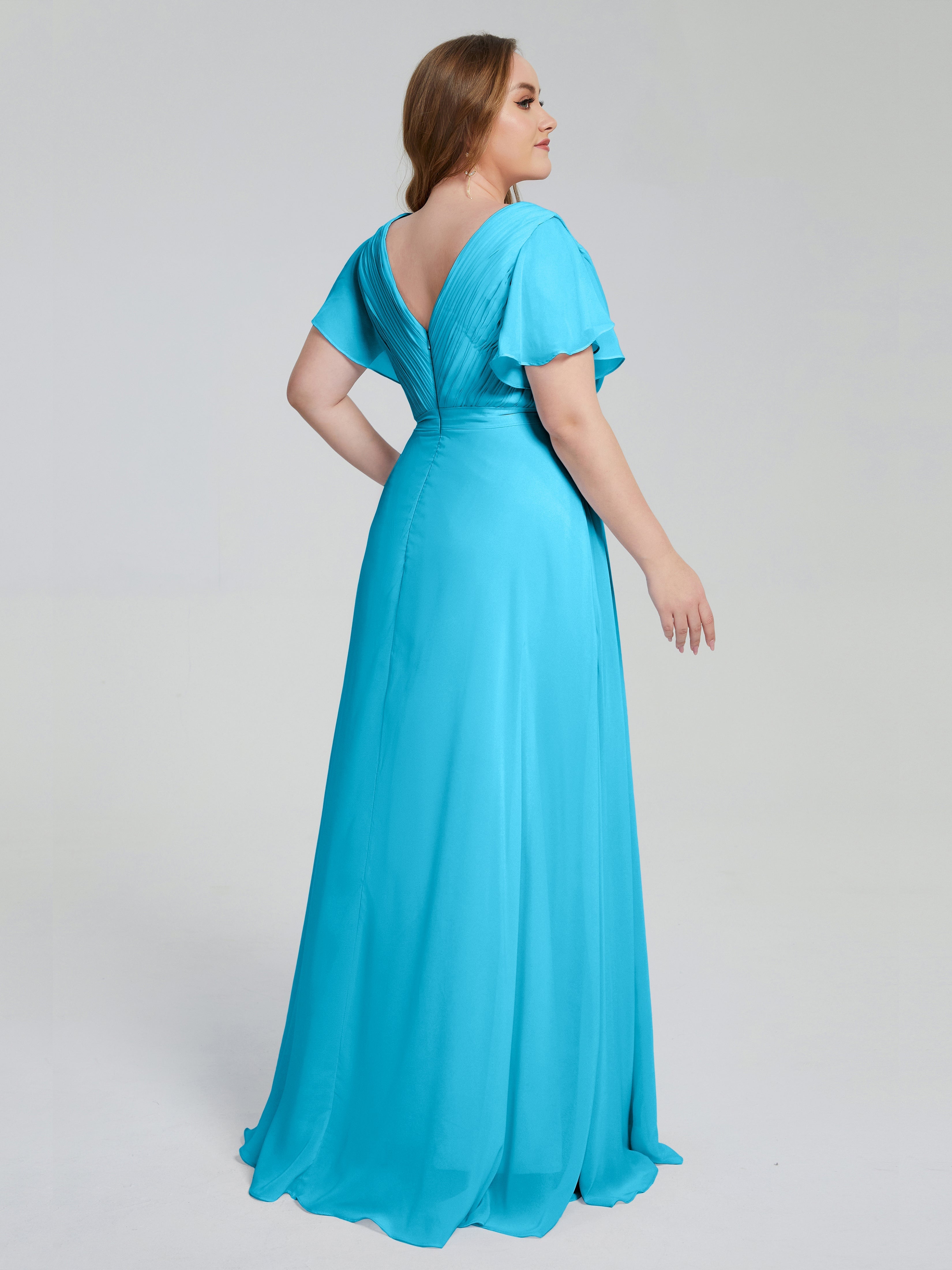 Robe De Demoiselle D'Honneur En Piscine Manches Courtes Mousseline Robes Demoiselle D'Honneur