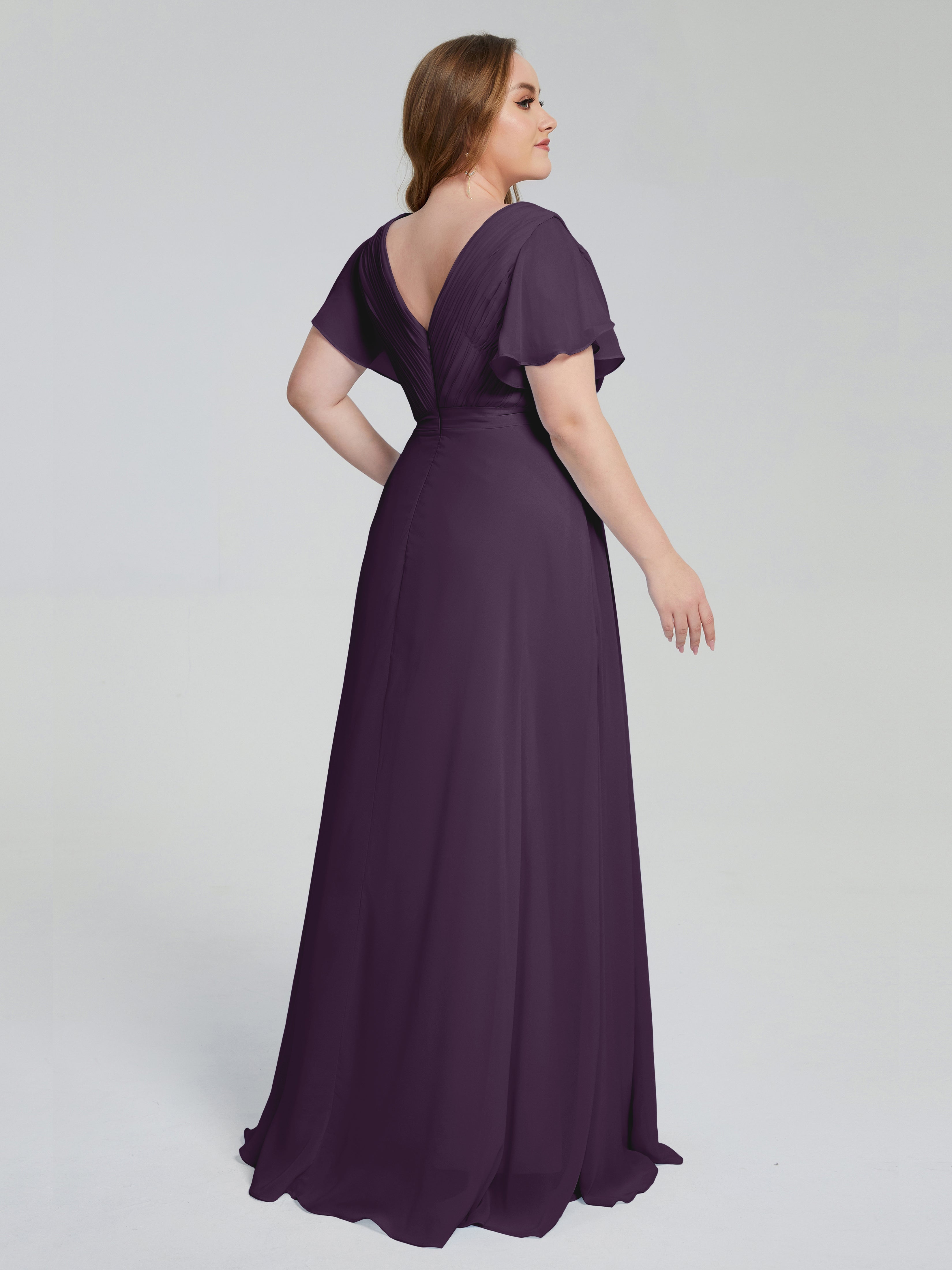 Robe Demoiselle D Honneur Plume Manches Courtes Mousseline Robes Demoiselle D'Honneur