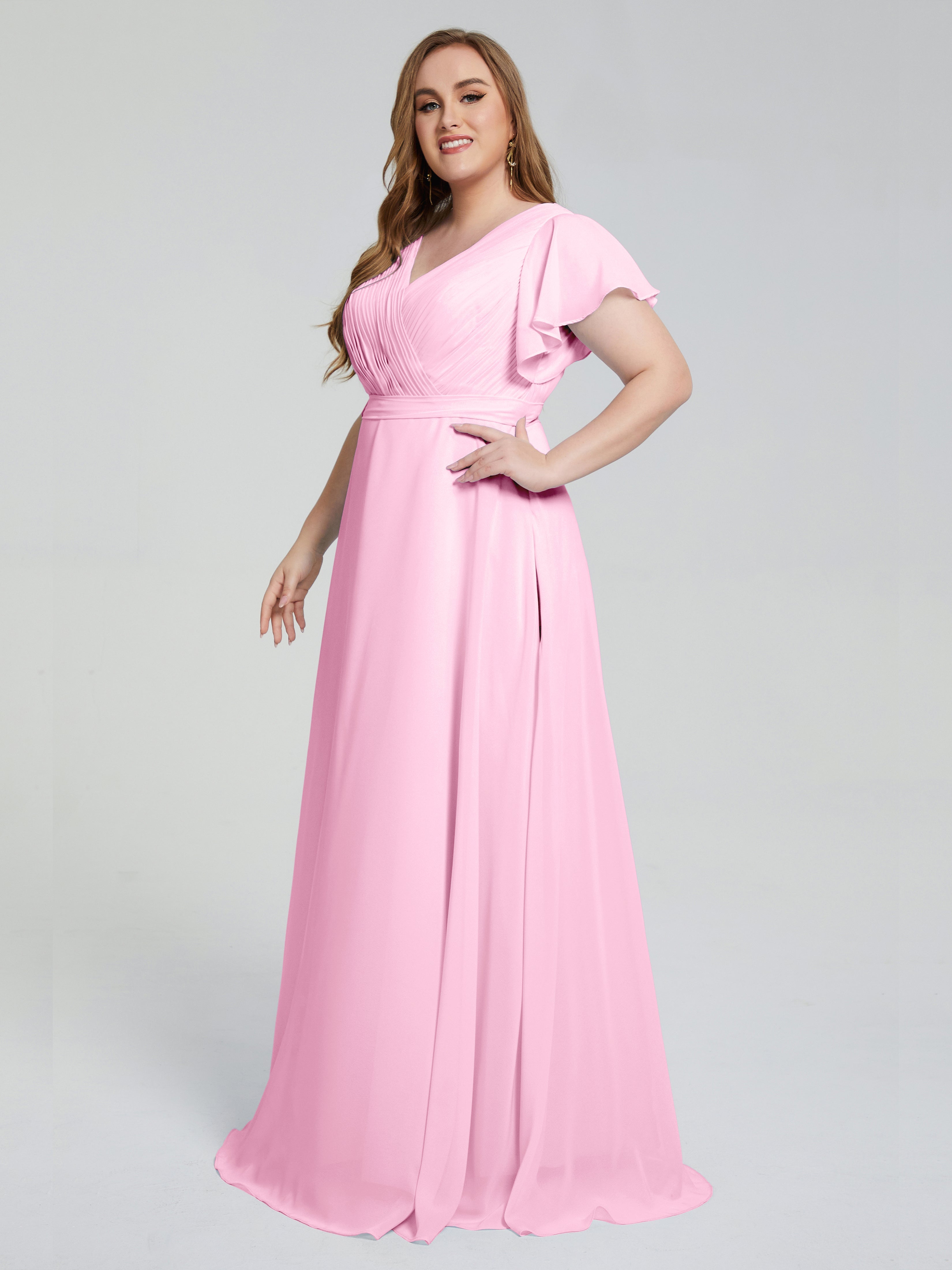 Robe Demoiselle D Honneur Rose Bonbon Manches Courtes Mousseline Robes Demoiselle D'Honneur