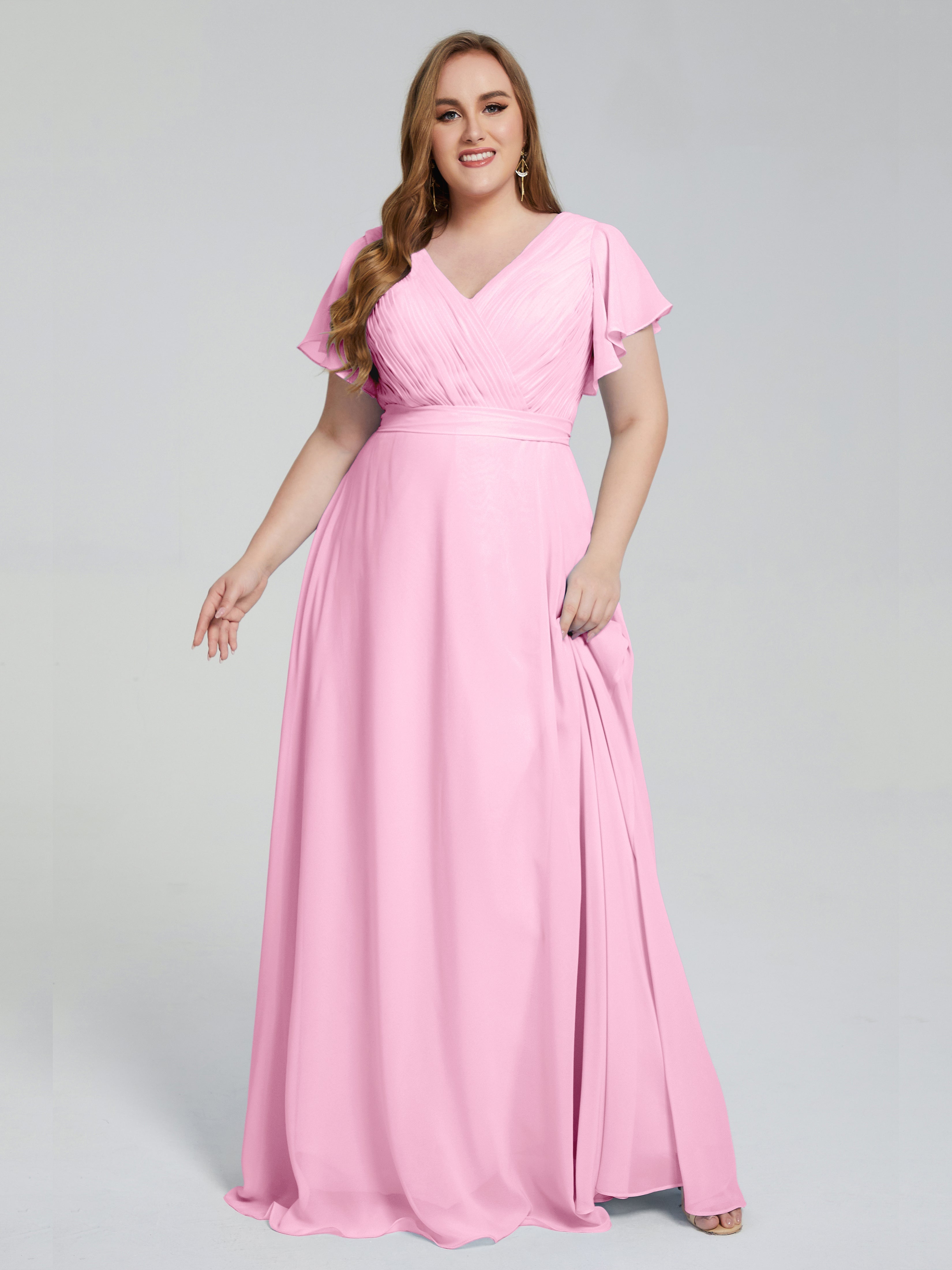 Robe Demoiselle D Honneur Rose Bonbon Manches Courtes Mousseline Robes Demoiselle D'Honneur