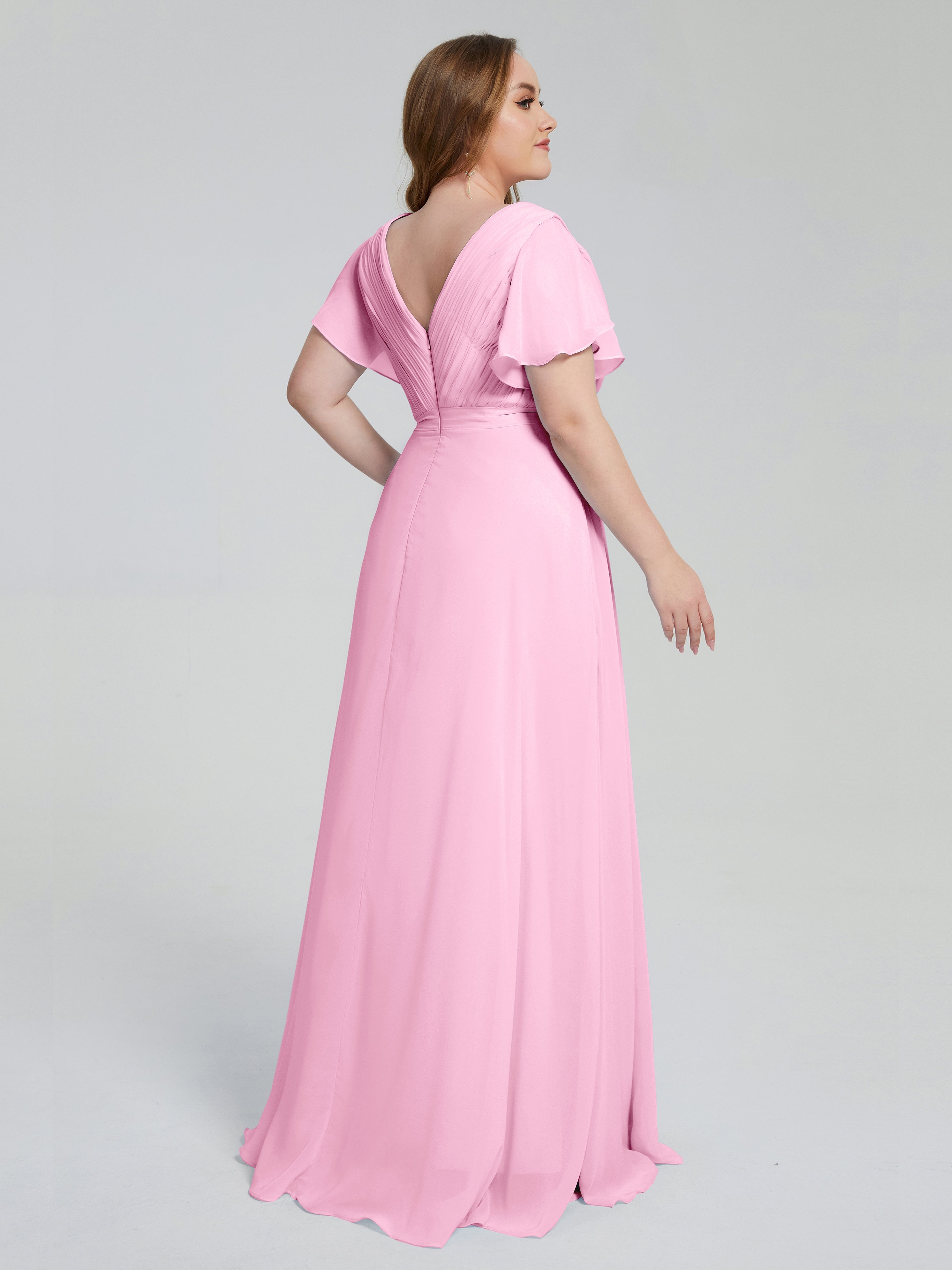 Robe Demoiselle D Honneur Rose Bonbon Manches Courtes Mousseline Robes Demoiselle D'Honneur