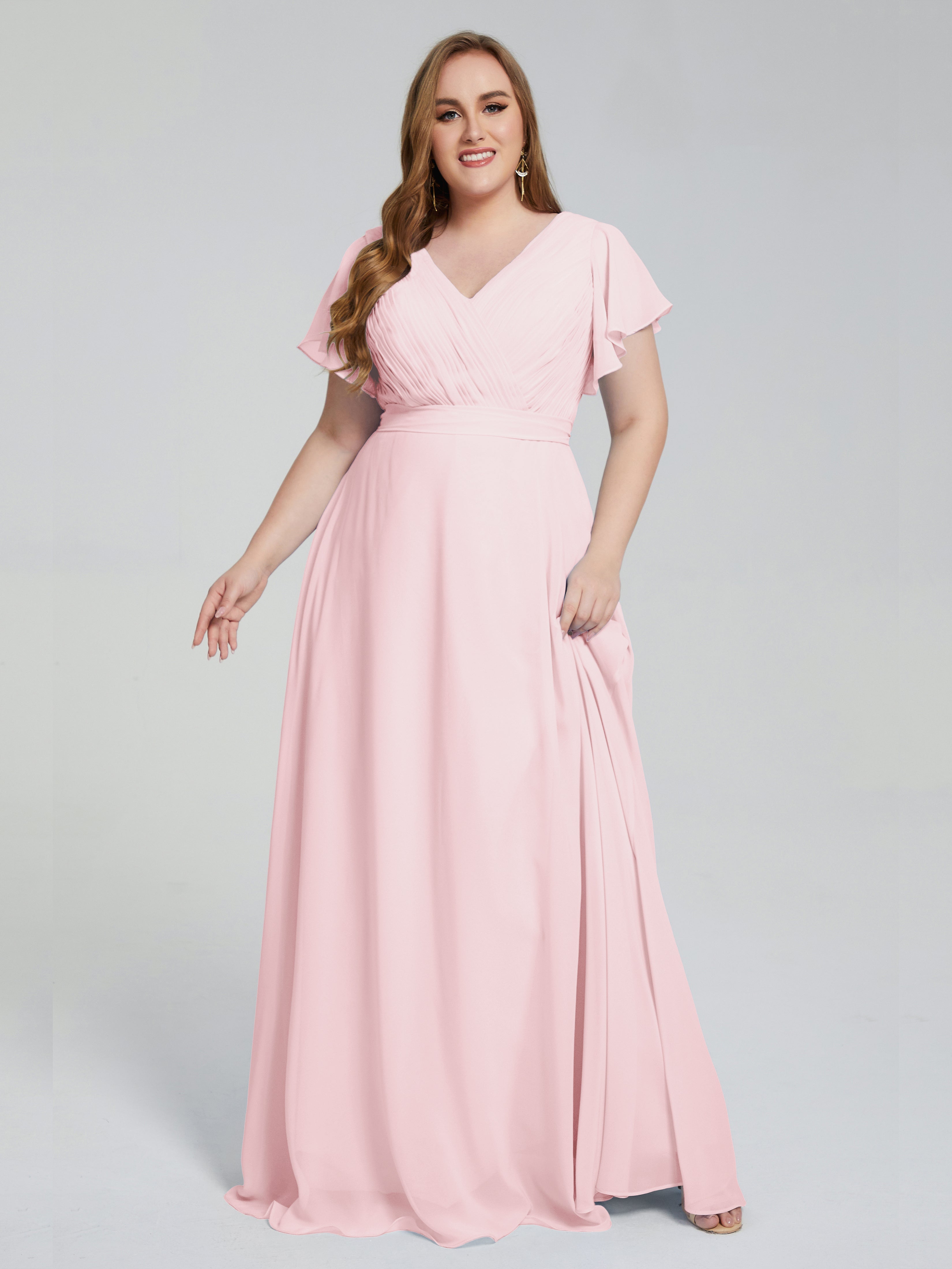 Robes Demoiselle D Honneur Rose Pale Manches Courtes Mousseline Robes Demoiselle D'Honneur