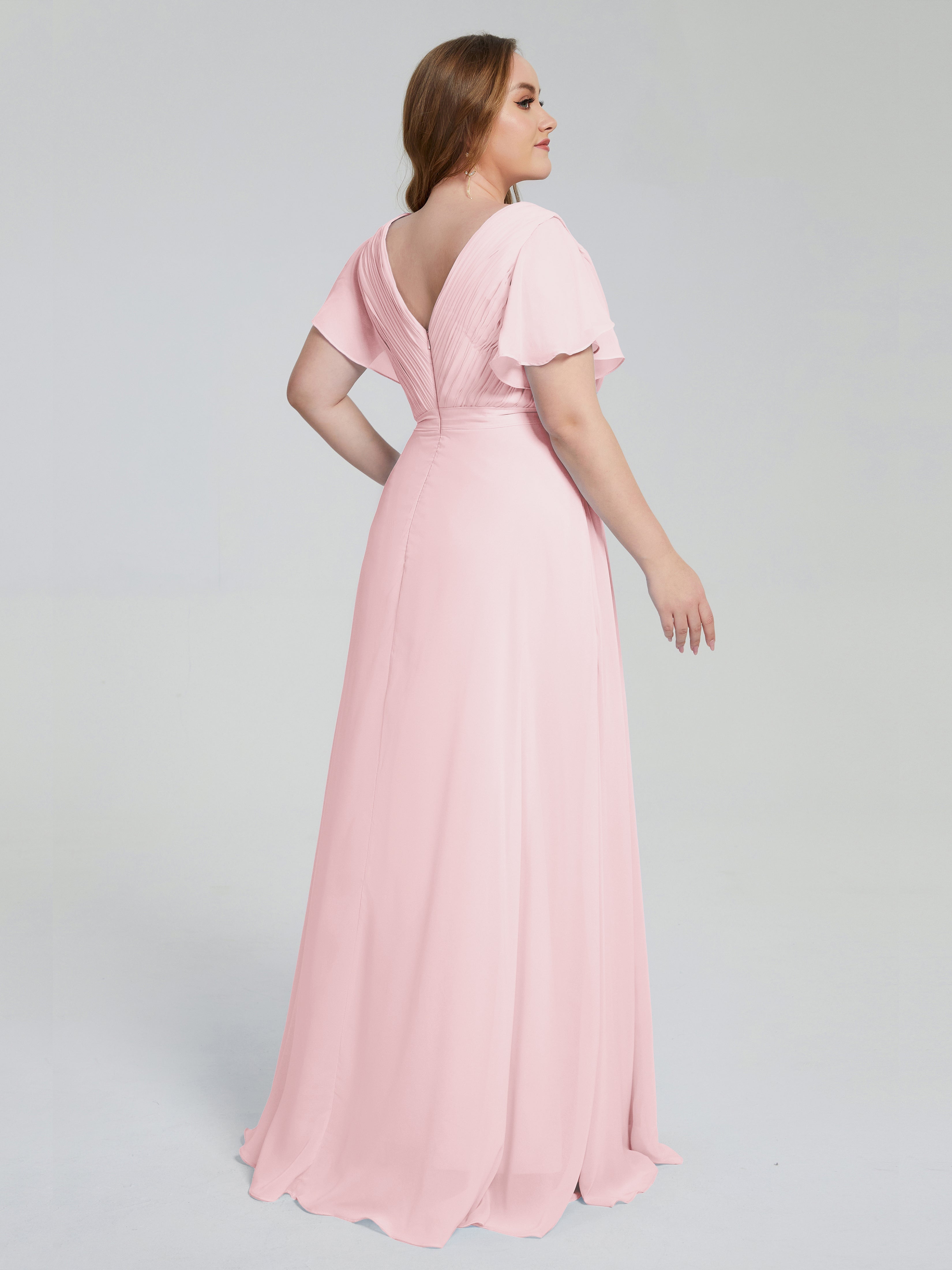 Robes Demoiselle D Honneur Rose Pale Manches Courtes Mousseline Robes Demoiselle D'Honneur