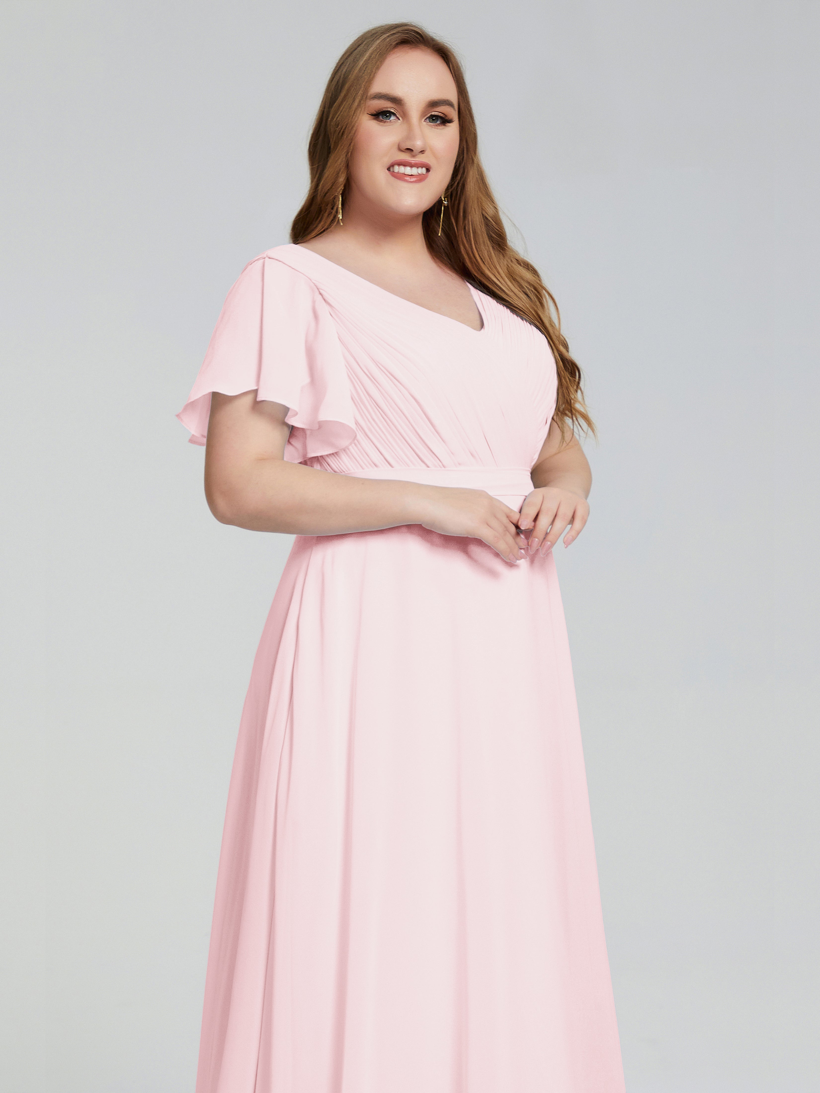 Robes Demoiselle D Honneur Rose Pale Manches Courtes Mousseline Robes Demoiselle D'Honneur