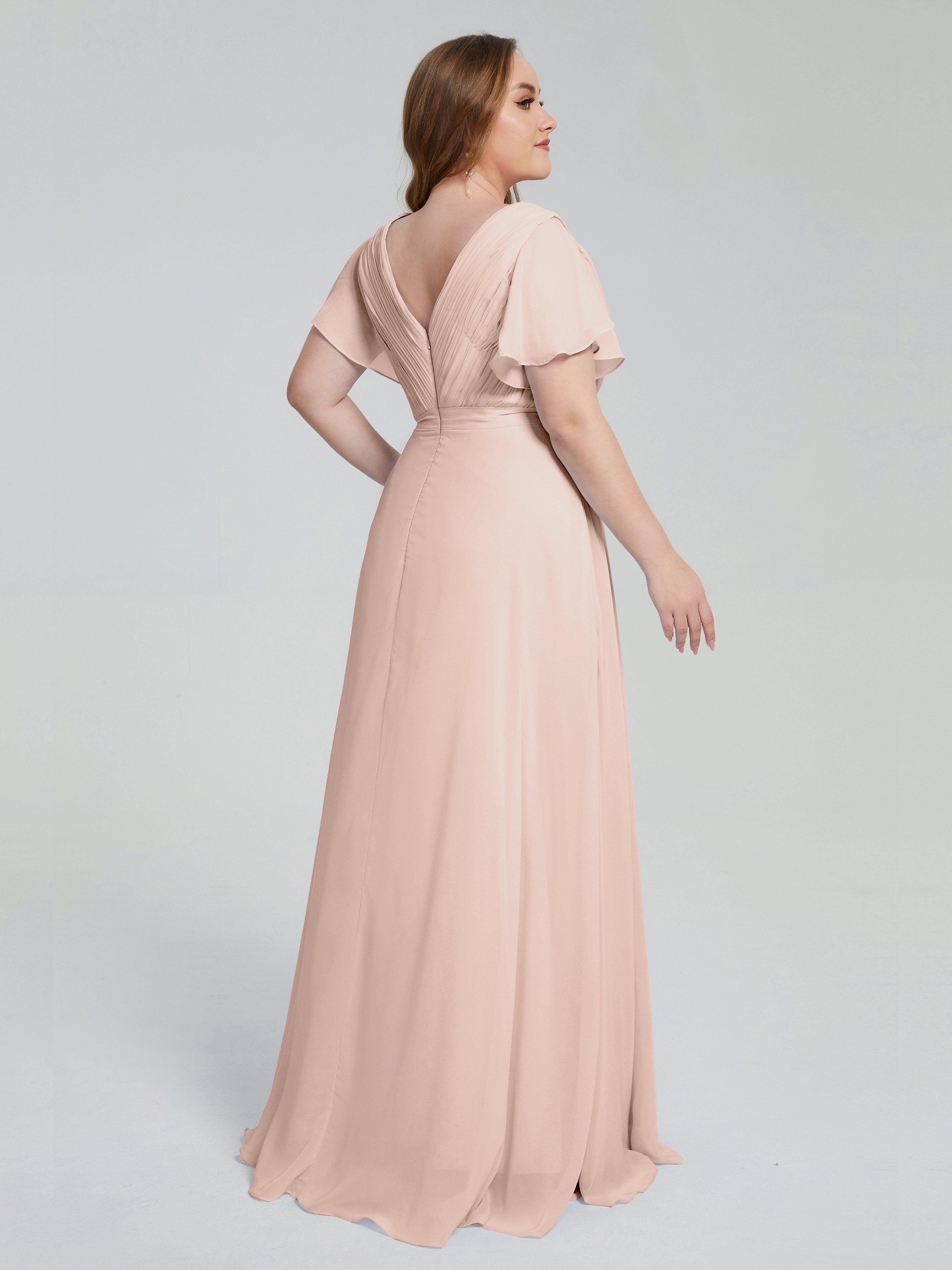 Robe Demoiselle D Honneur Rose Perle Manches Courtes Mousseline Robes Demoiselle D'Honneur