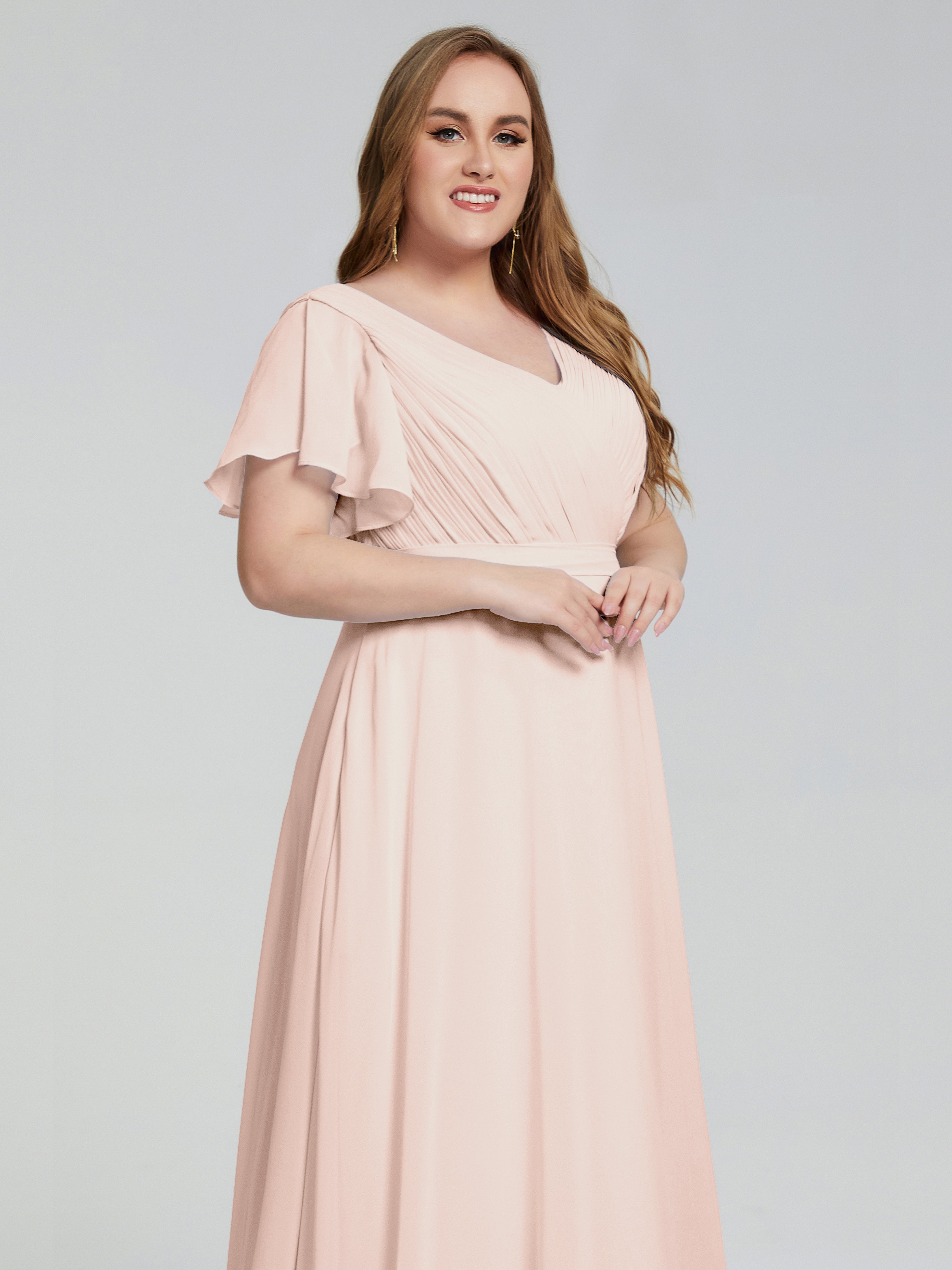 Robe Demoiselle D Honneur Rose Perle Manches Courtes Mousseline Robes Demoiselle D'Honneur