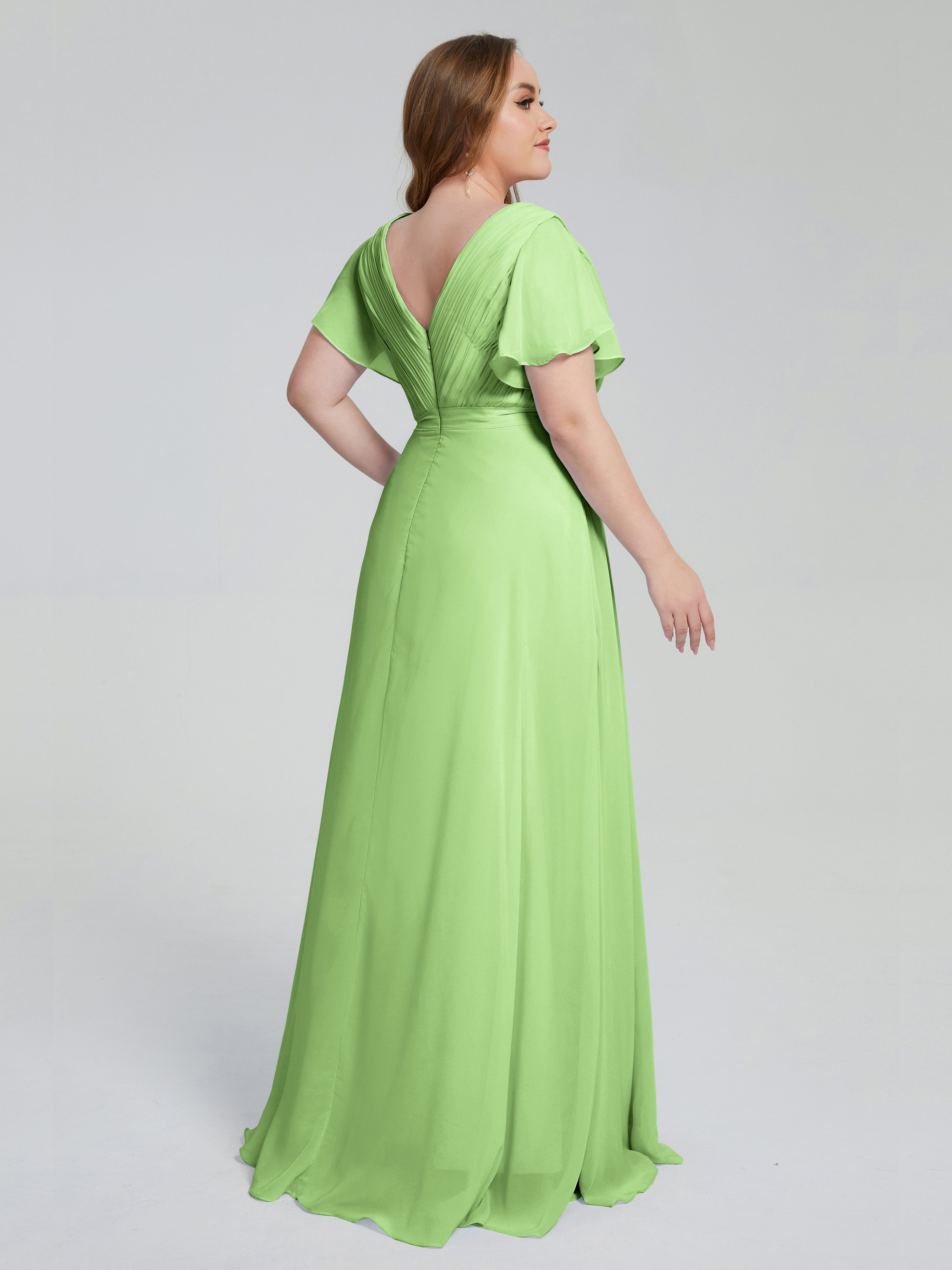 Robe Sauge Demoiselle D Honneur Manches Courtes Mousseline Robes Demoiselle D'Honneur
