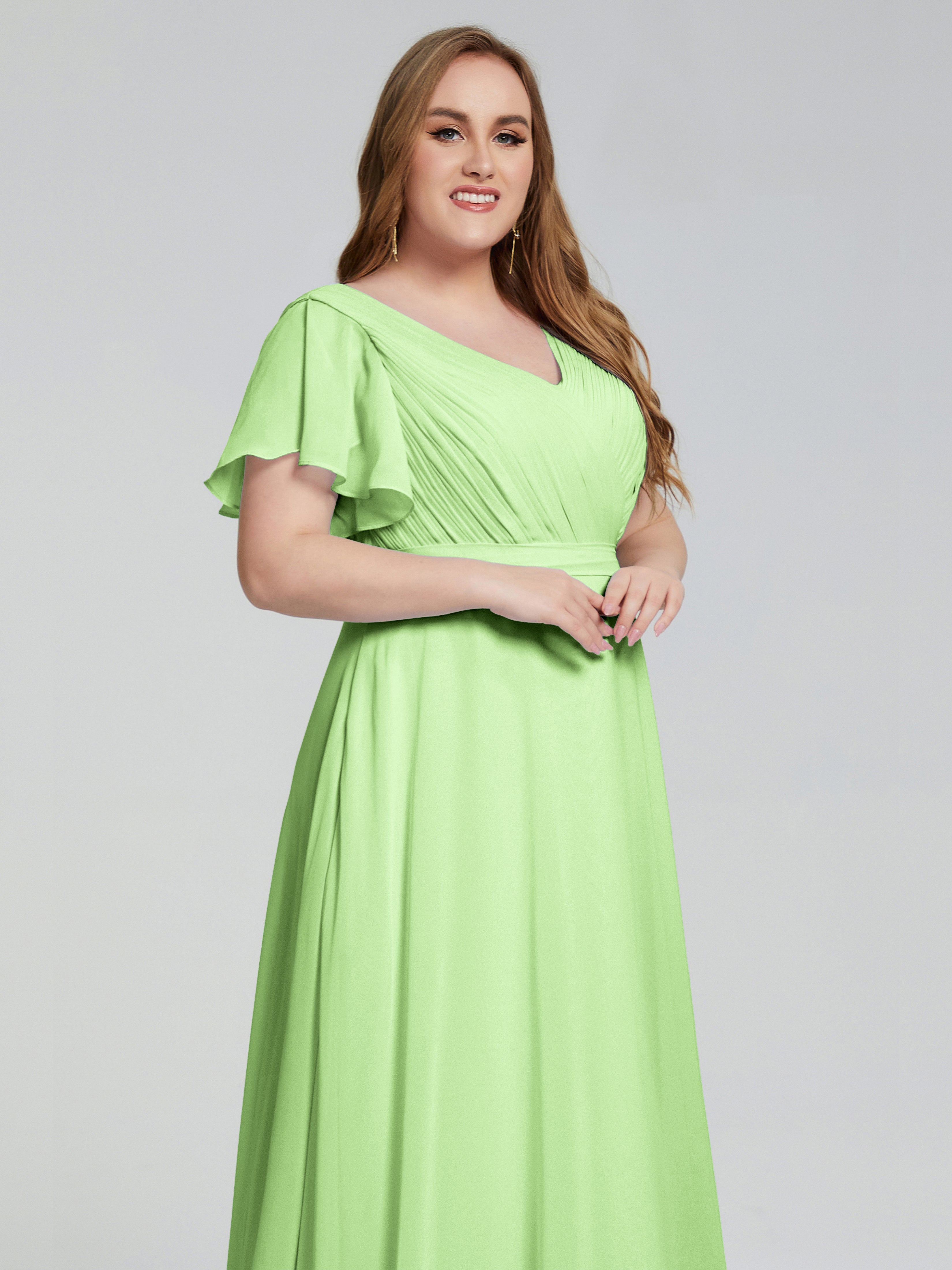 Robe Sauge Demoiselle D Honneur Manches Courtes Mousseline Robes Demoiselle D'Honneur