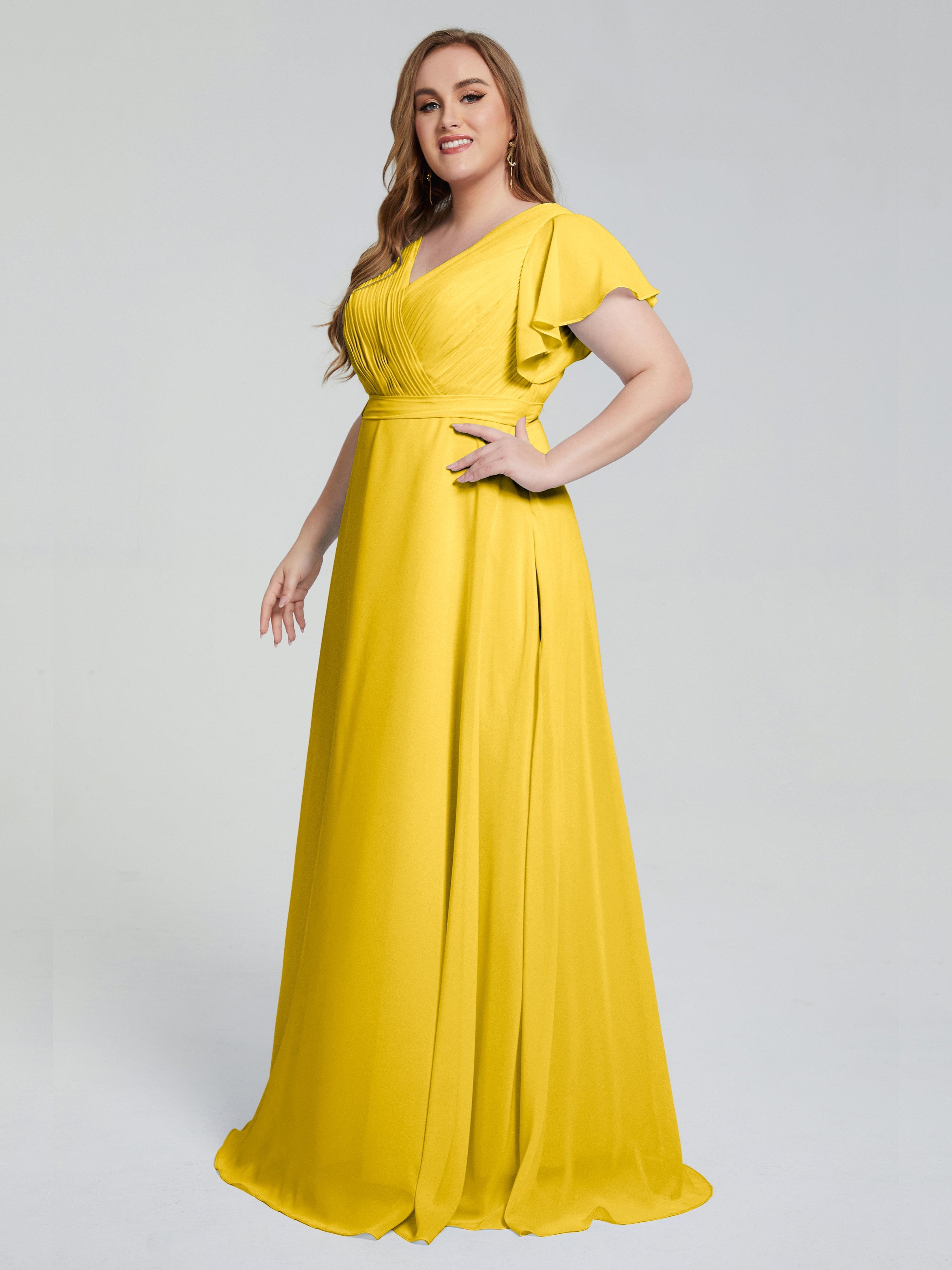 Robe De Demoiselle D'Honneur Souci Manches Courtes Mousseline Robes Demoiselle D'Honneur