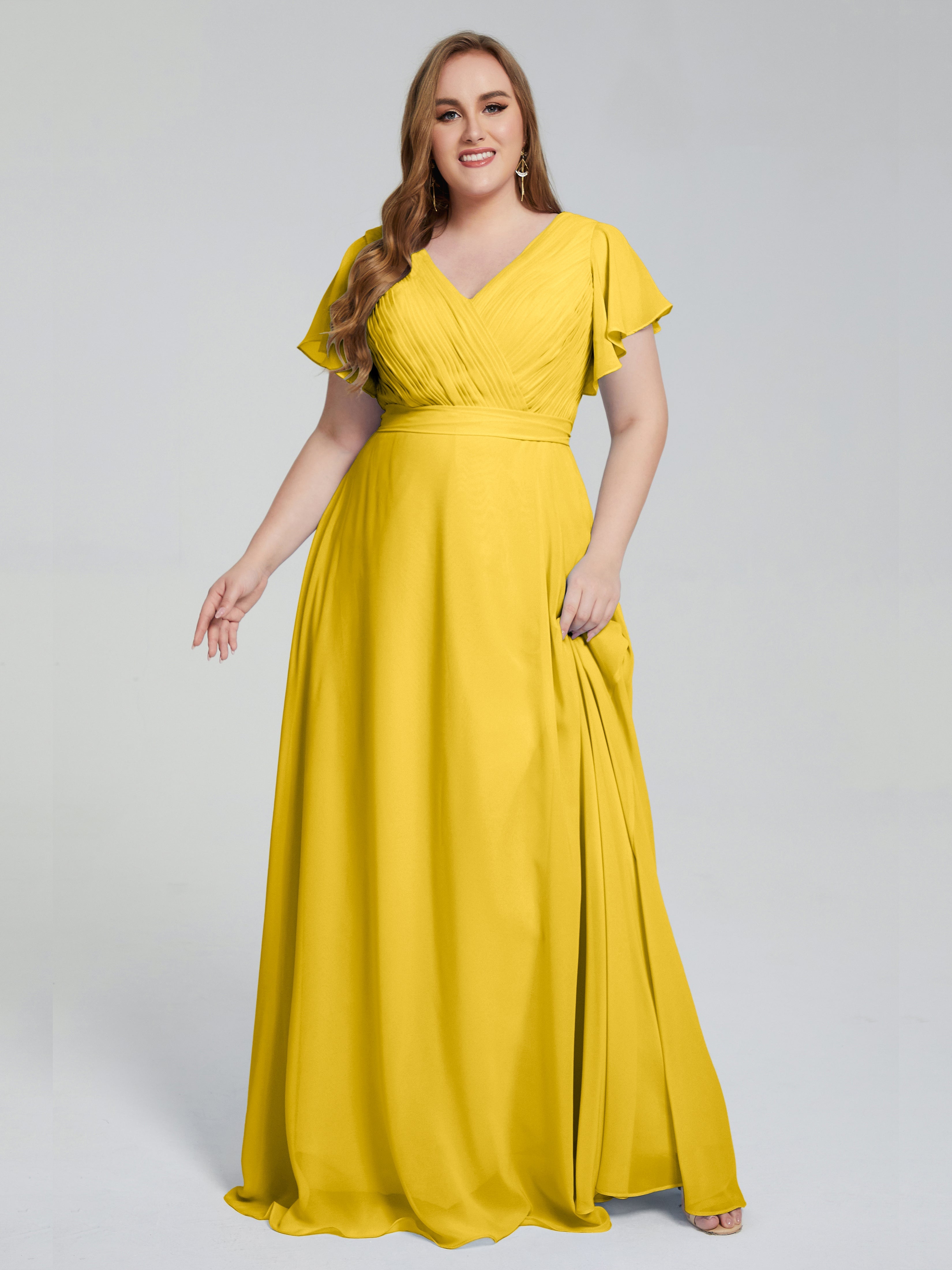 Robe De Demoiselle D'Honneur Souci Manches Courtes Mousseline Robes Demoiselle D'Honneur