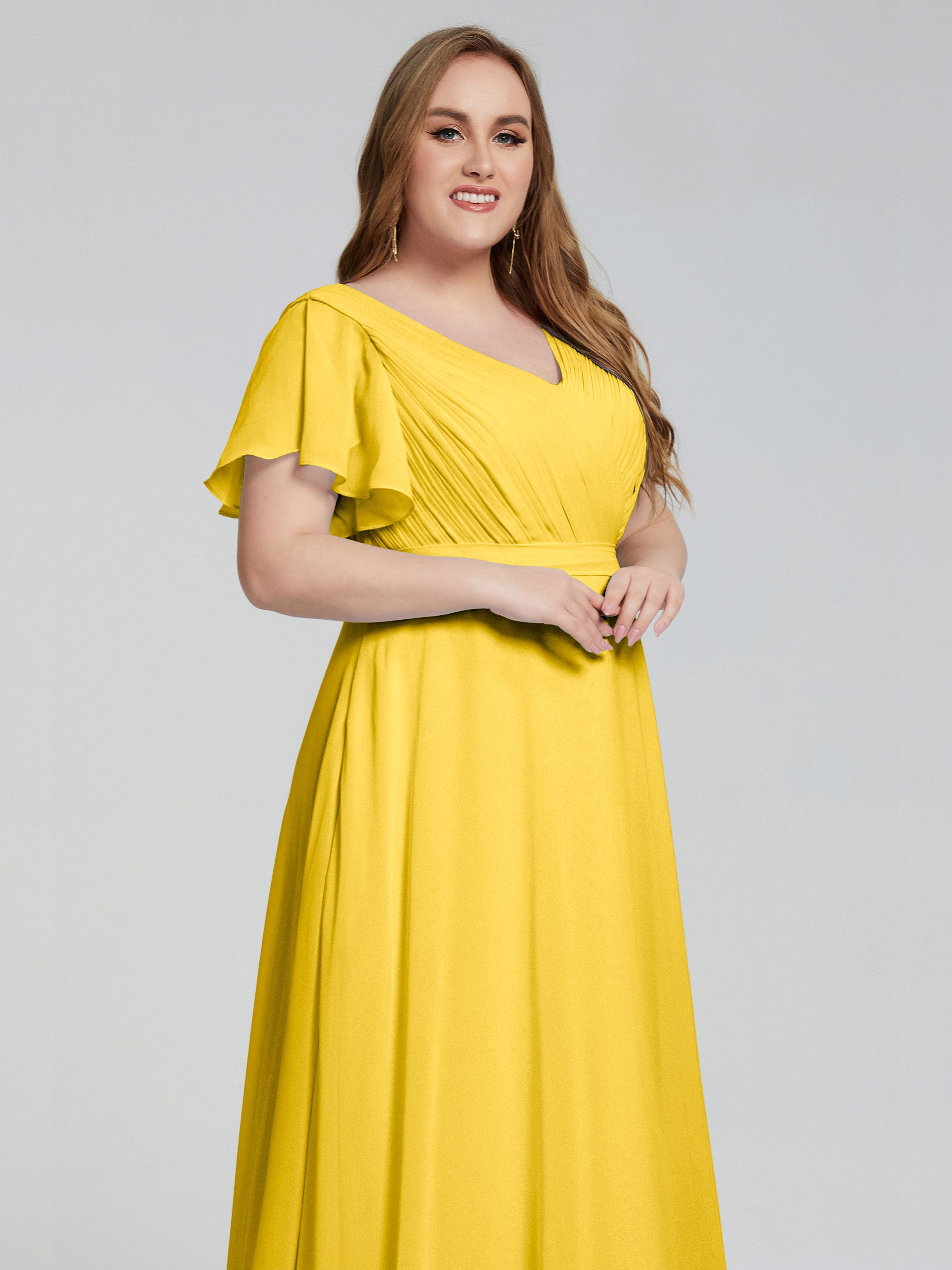 Robe De Demoiselle D'Honneur Souci Manches Courtes Mousseline Robes Demoiselle D'Honneur