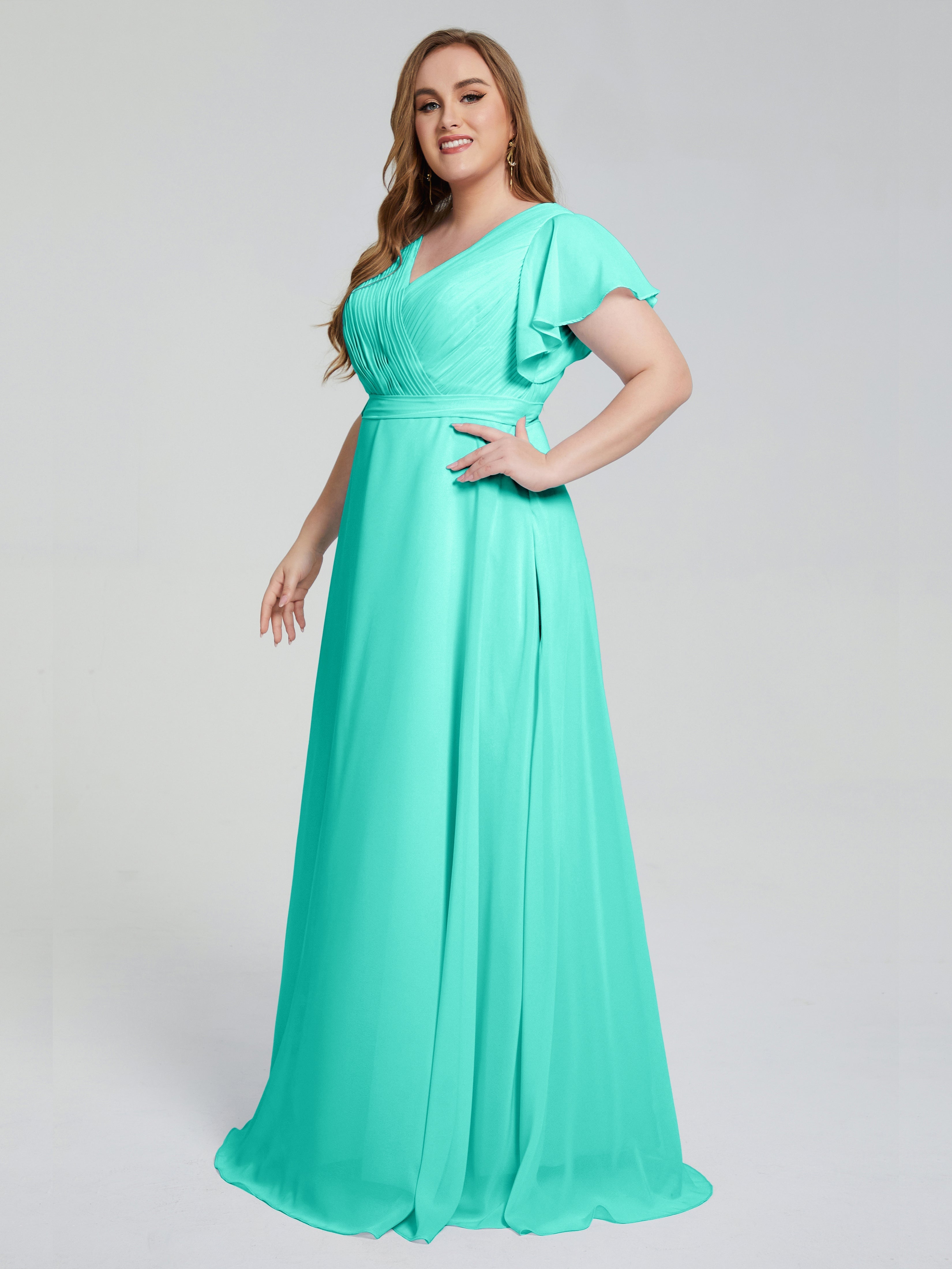 Robes De Demoiselle D'Honneur Spa Manches Courtes Mousseline Robes Demoiselle D'Honneur