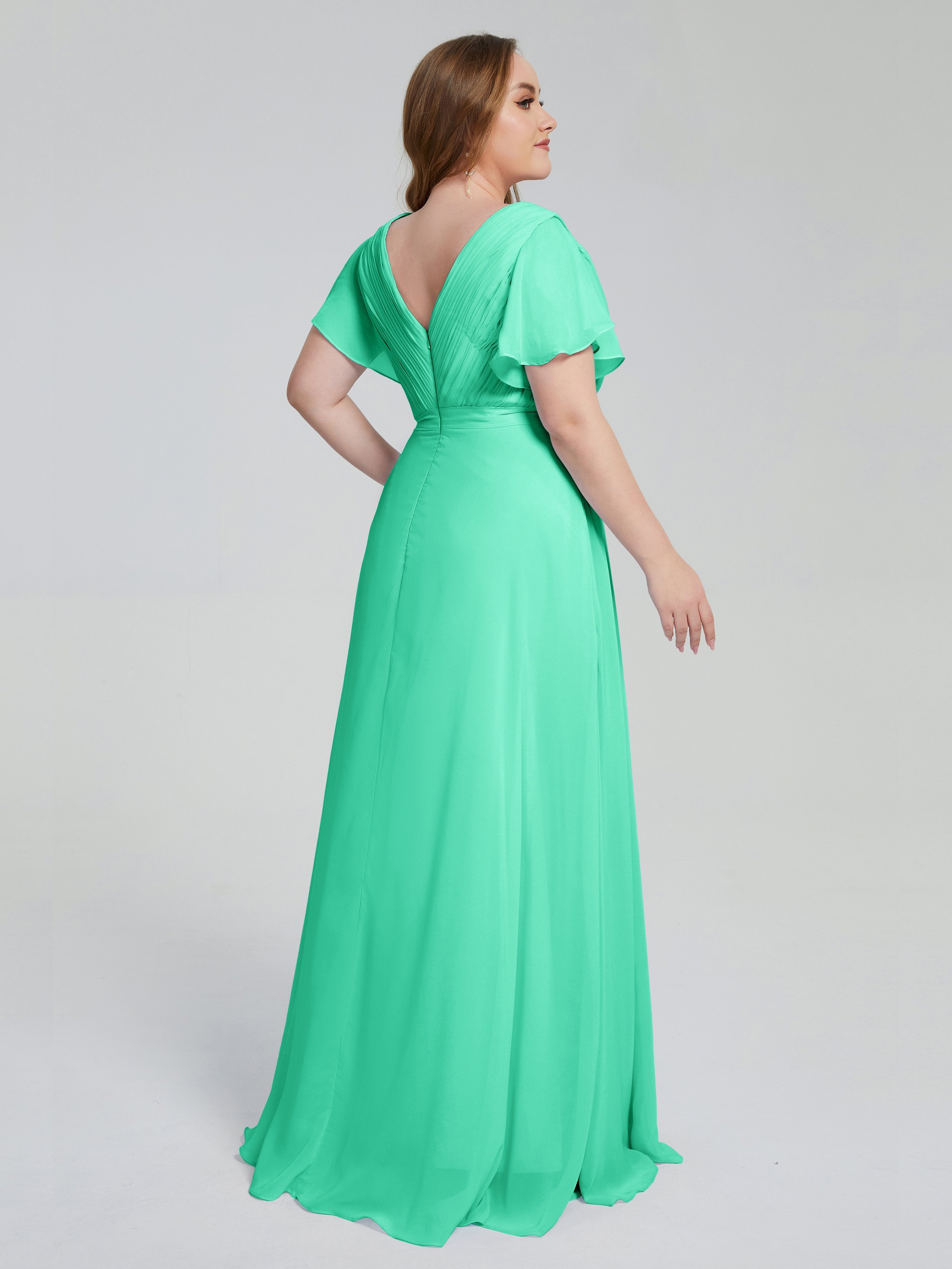 Robe De Demoiselle D Honneur Bleu Turquoise Manches Courtes Mousseline Robes Demoiselle D'Honneur