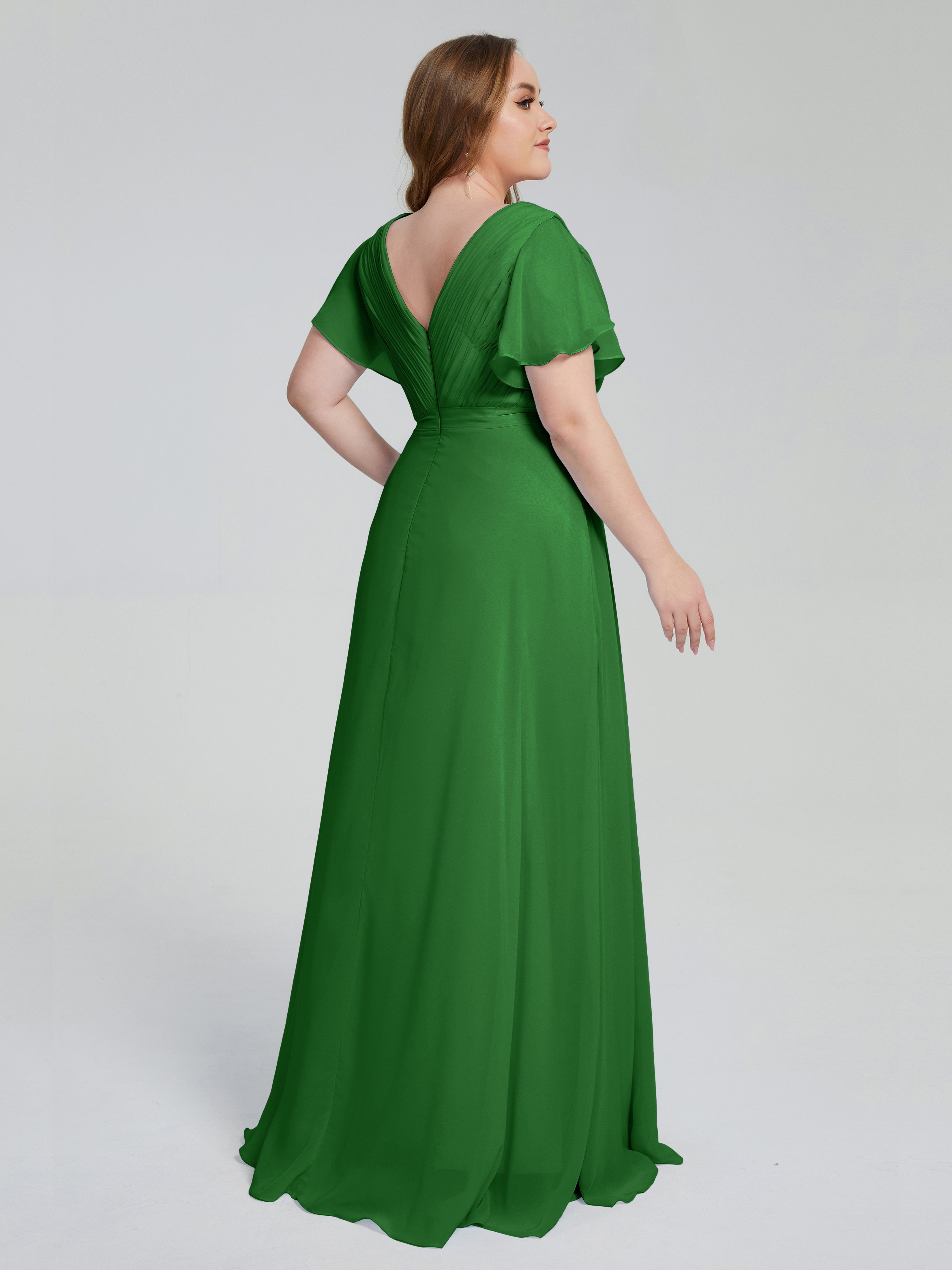 Demoiselle D Honneur Vert Manches Courtes Mousseline Robes Demoiselle D'Honneur