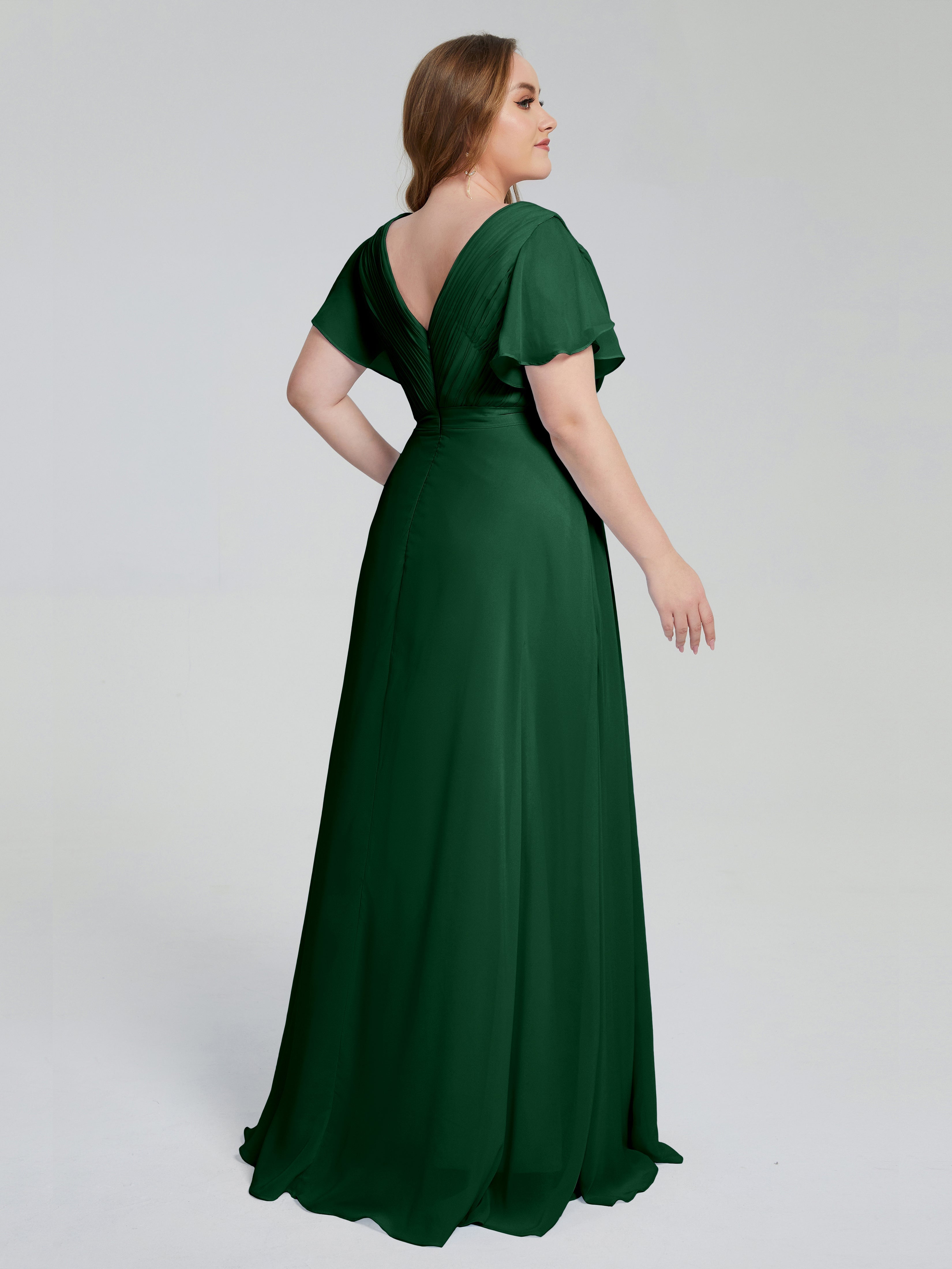 Robe Demoiselle D Honneur Vert Foncé Manches Courtes Mousseline Robes Demoiselle D'Honneur