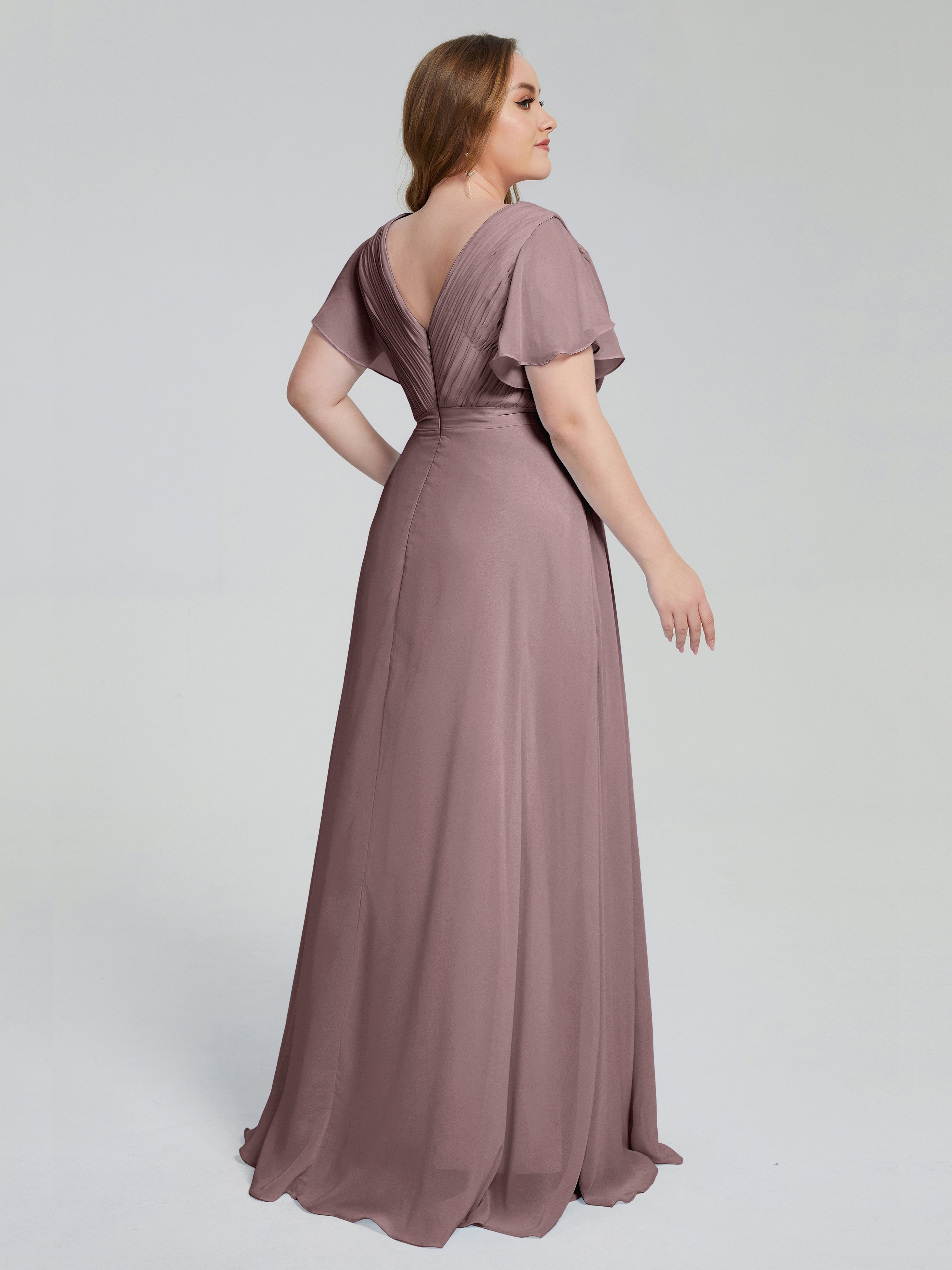Robes De Demoiselle D'Honneur Mauve Foncé Manches Courtes Mousseline Robes Demoiselle D'Honneur