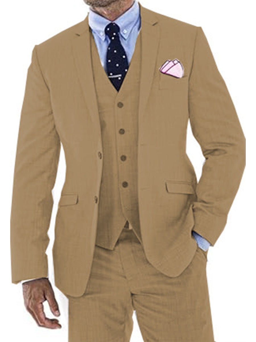 Costume Homme 3 Pièces BRUN en Lin avec Queue-de-Pie Style Rétro et Coupe Slim pour Mariage et Bal d'Été