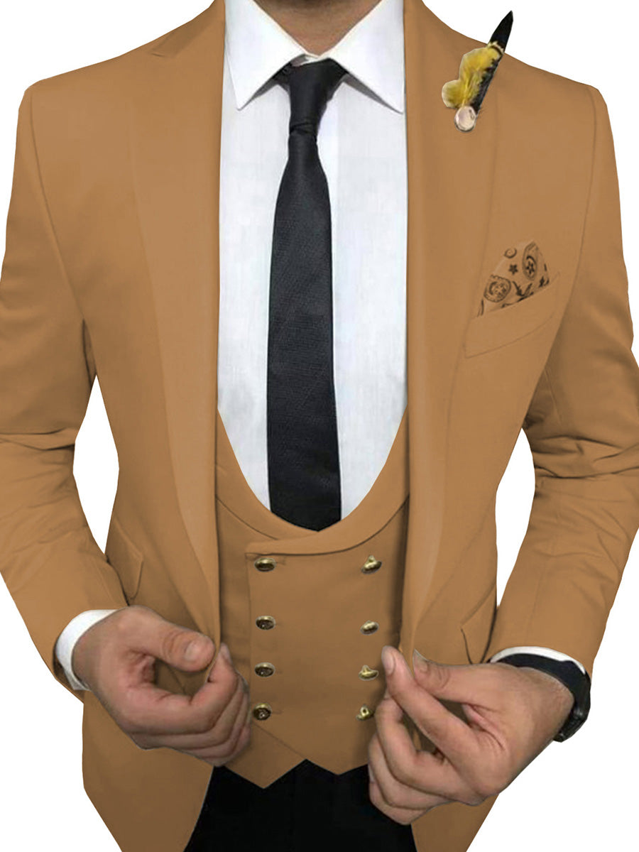 Costume Homme 3 Pièces en BRUN pour Marié Tenue de Cérémonie Élégante
