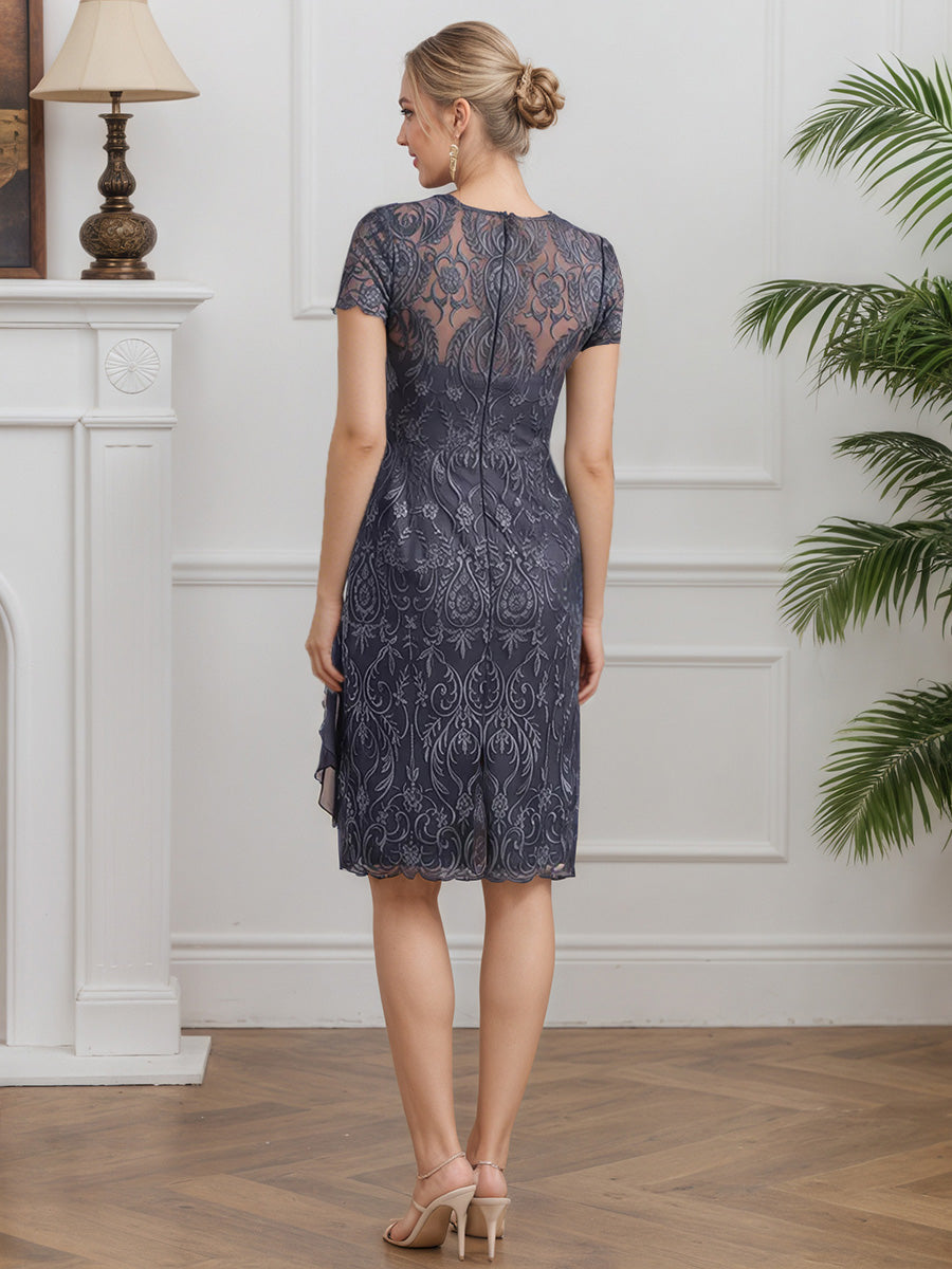 Cicinia Tempête Robe avec Veste pour Mère de la Mariée Courte en Mousseline et Dentelle Fourreau Longueur Genoux
